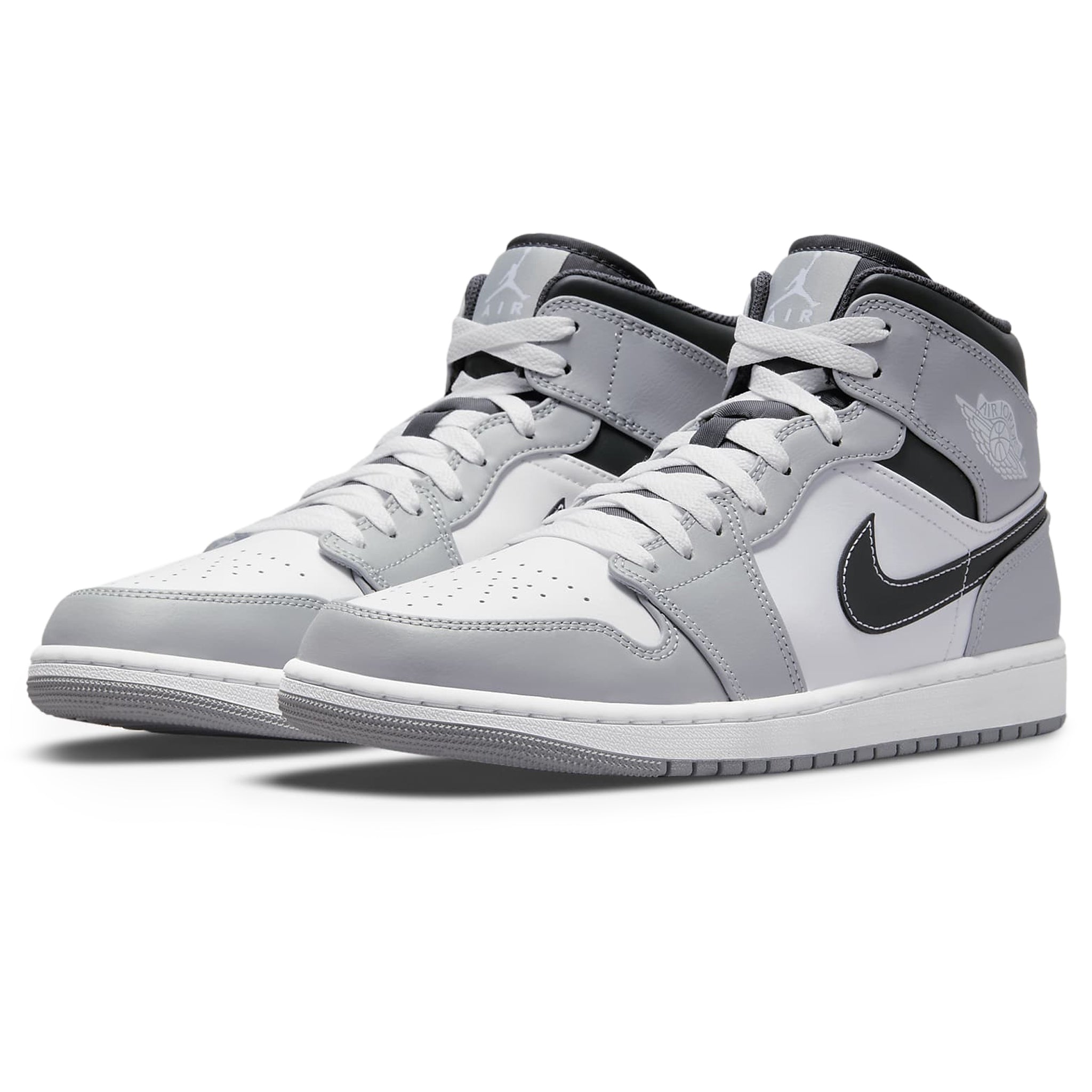 Front side view of Air Jordan 1 Mid Light Smoke Grey Anthracite 554724-078