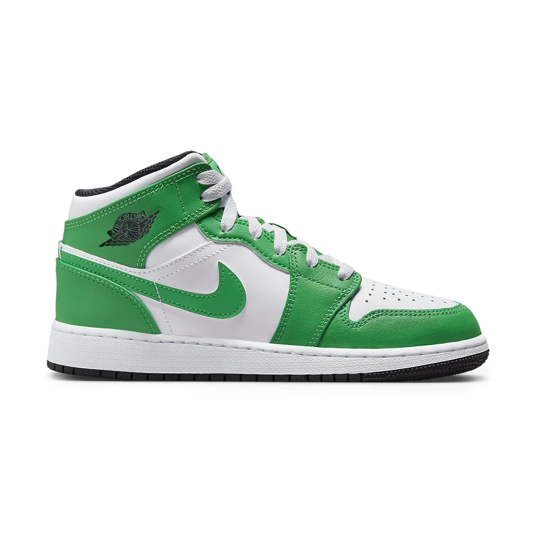 Side view of Air Jordan 1 Mid Lucky Green (GS) DQ8423-301
