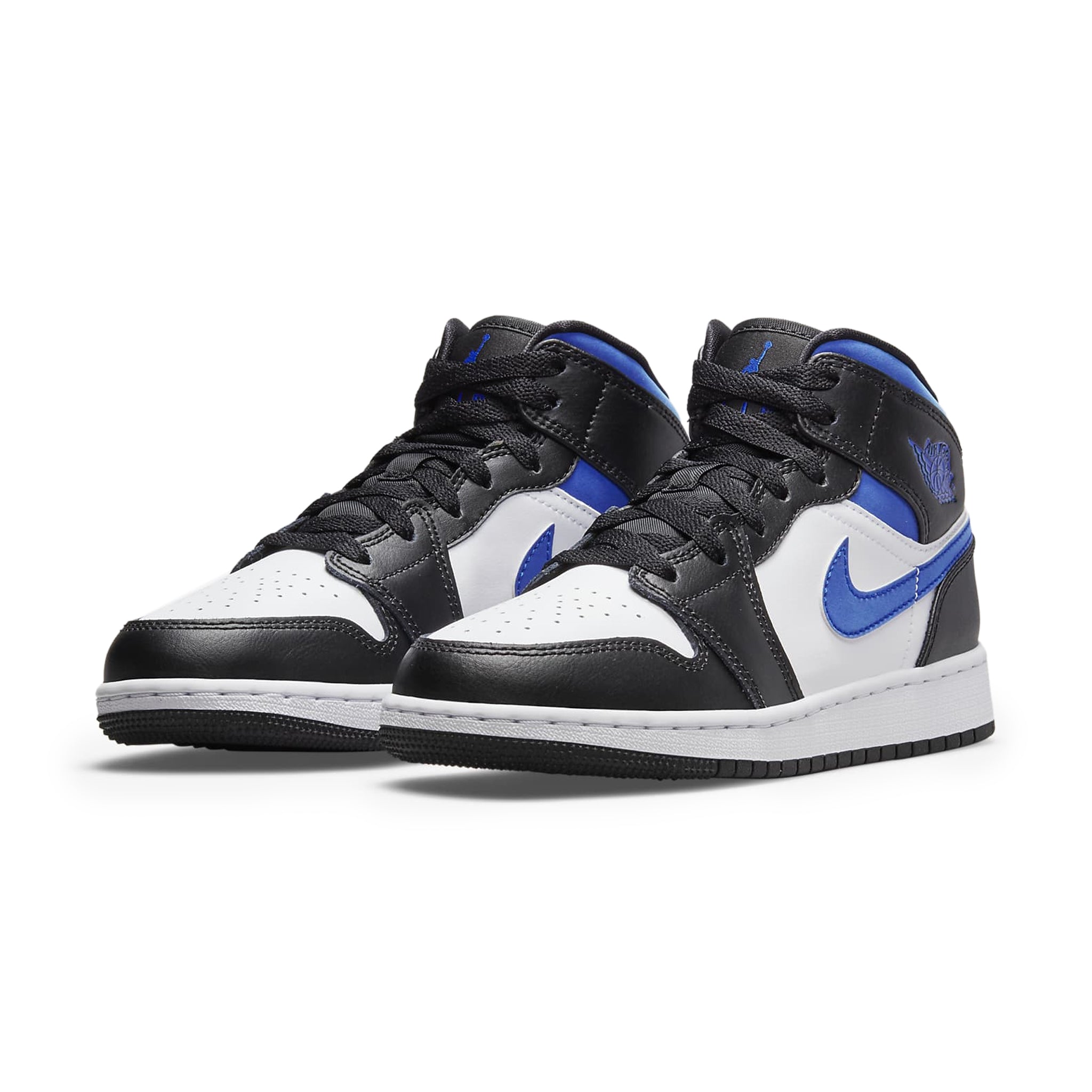 Front side view of Air Jordan 1 Mid Racer Blue 2.0 (GS) 554725-140
