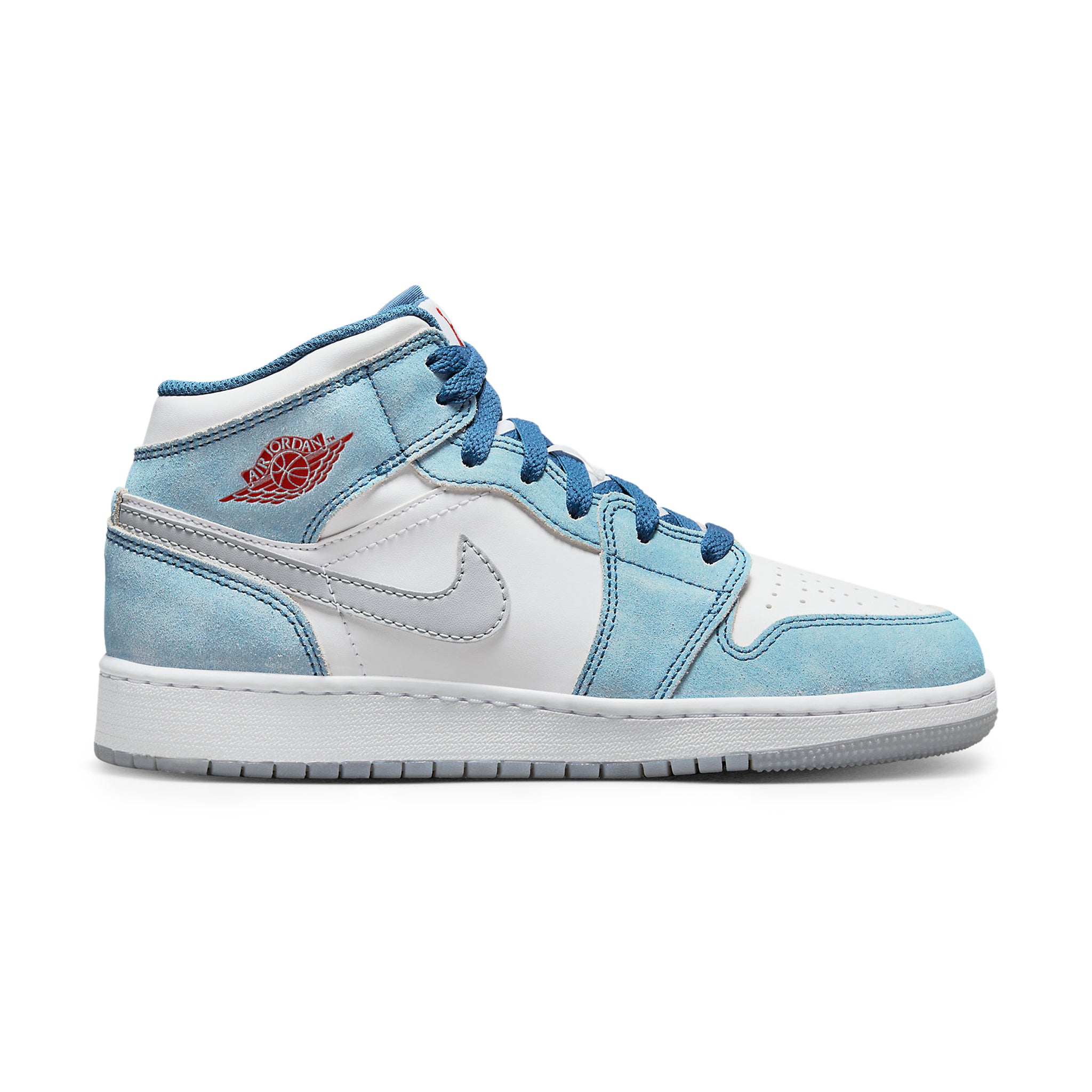 Side view of Air Jordan 1 Mid SE French Blue Light Steel (GS) DR6235-401
