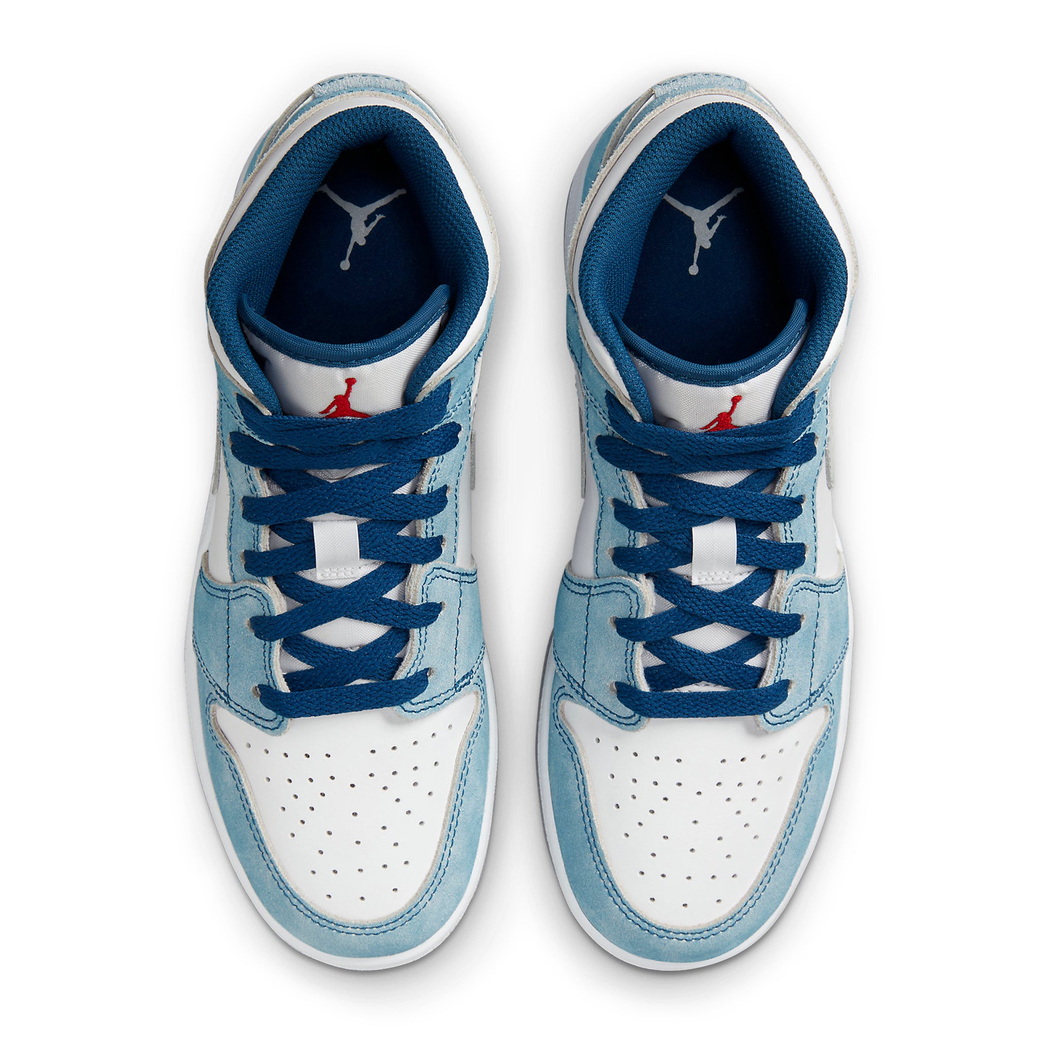 Top down view of Air Jordan 1 Mid SE French Blue Light Steel (GS) DR6235-401