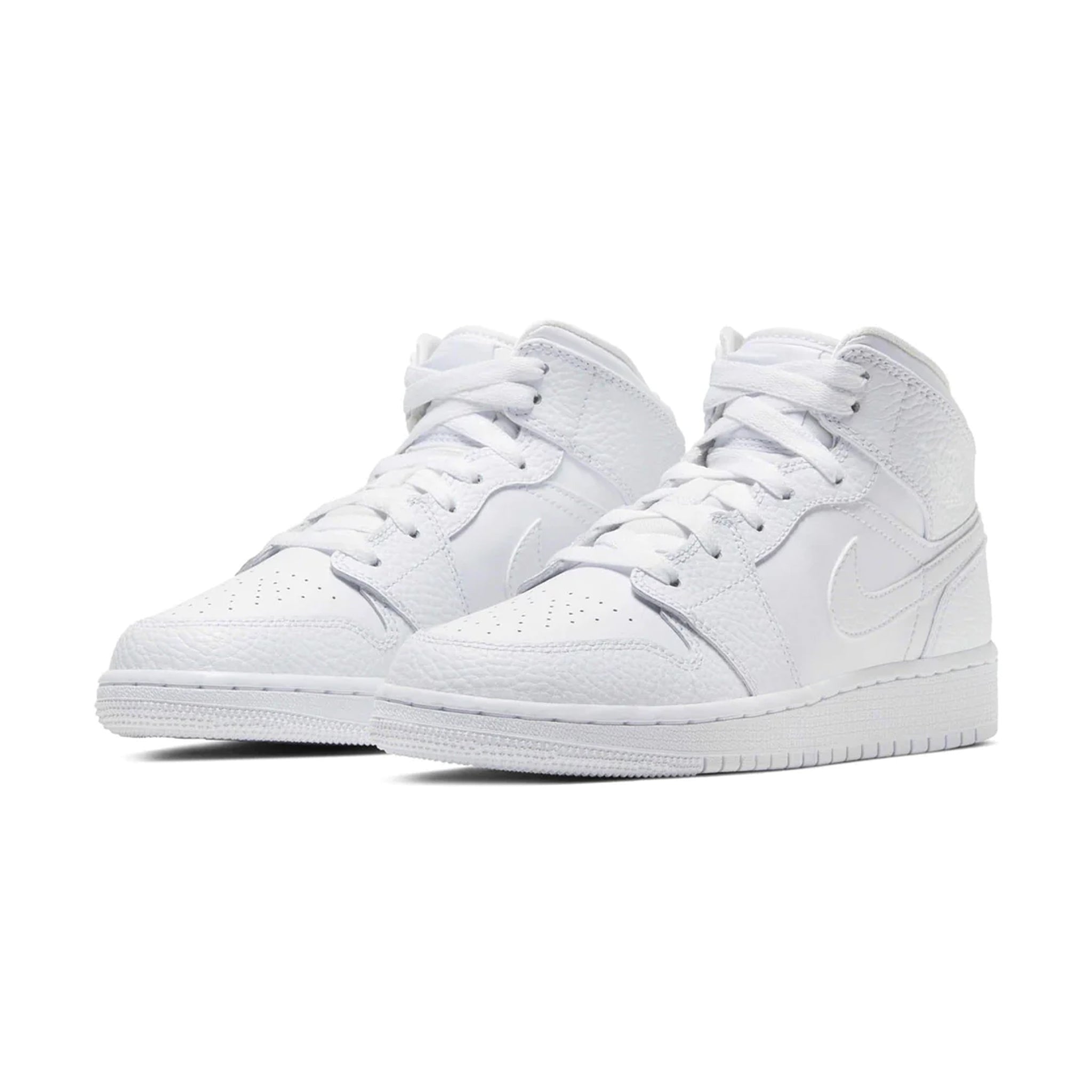 Front side view of Air Jordan 1 Mid Triple White (GS) 554725-130