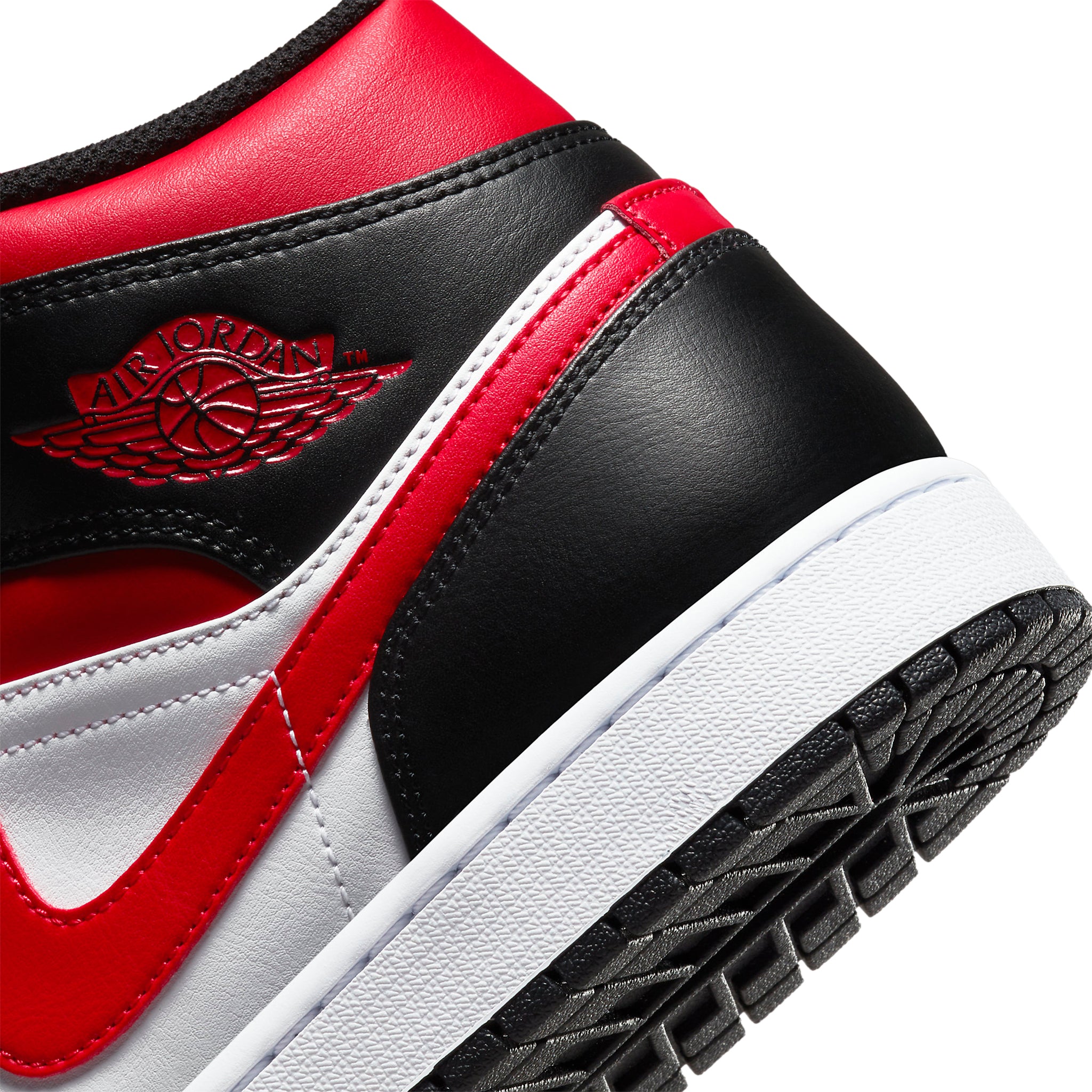 Heel logo view of Air Jordan 1 Mid White Black Red (2022) 554724-079