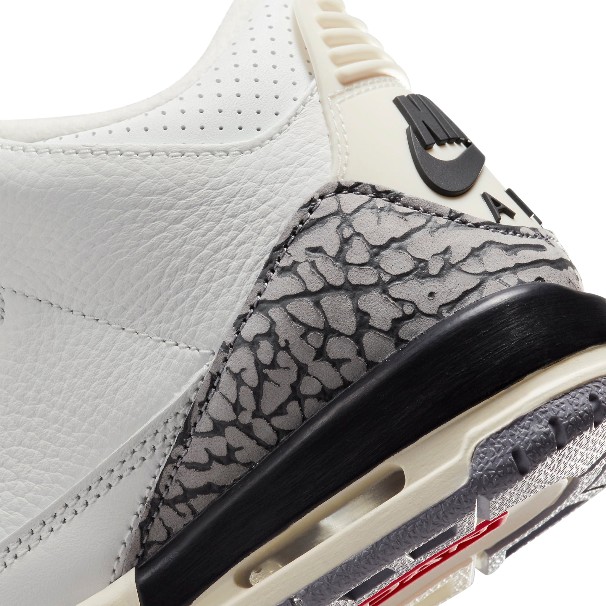 Nike logo view of  Air Jordan 3 Retro White Cement Reimagined (GS) DM0967-100