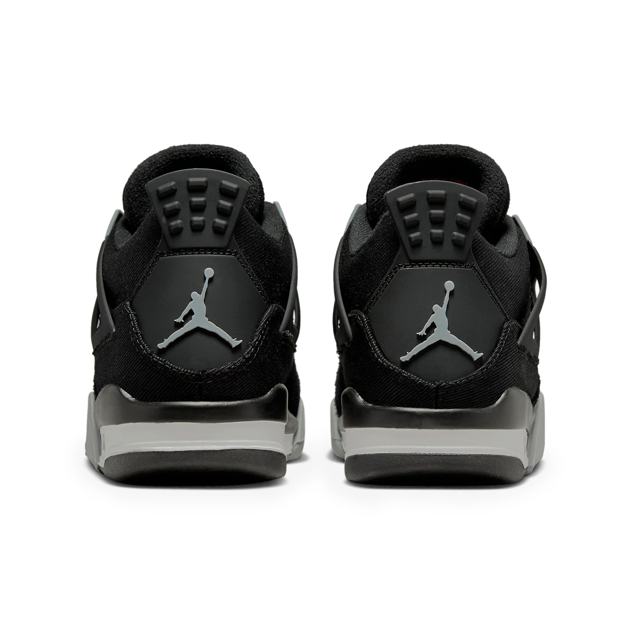 Heel view of Air Jordan 4 Retro Black Canvas (GS) DV0553-006