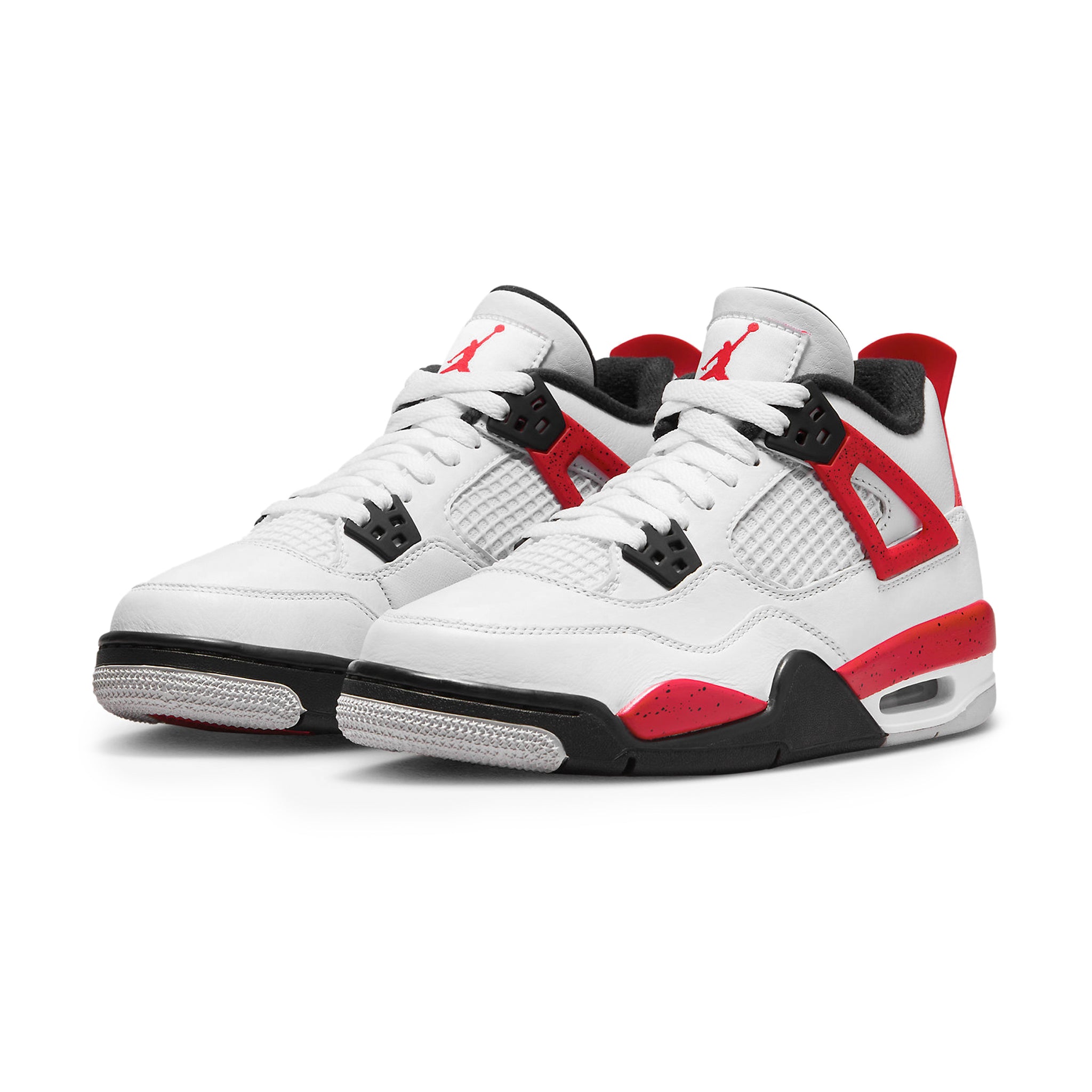 Front side view of Air Jordan 4 Retro Red Cement (2023) (GS) 408452-161