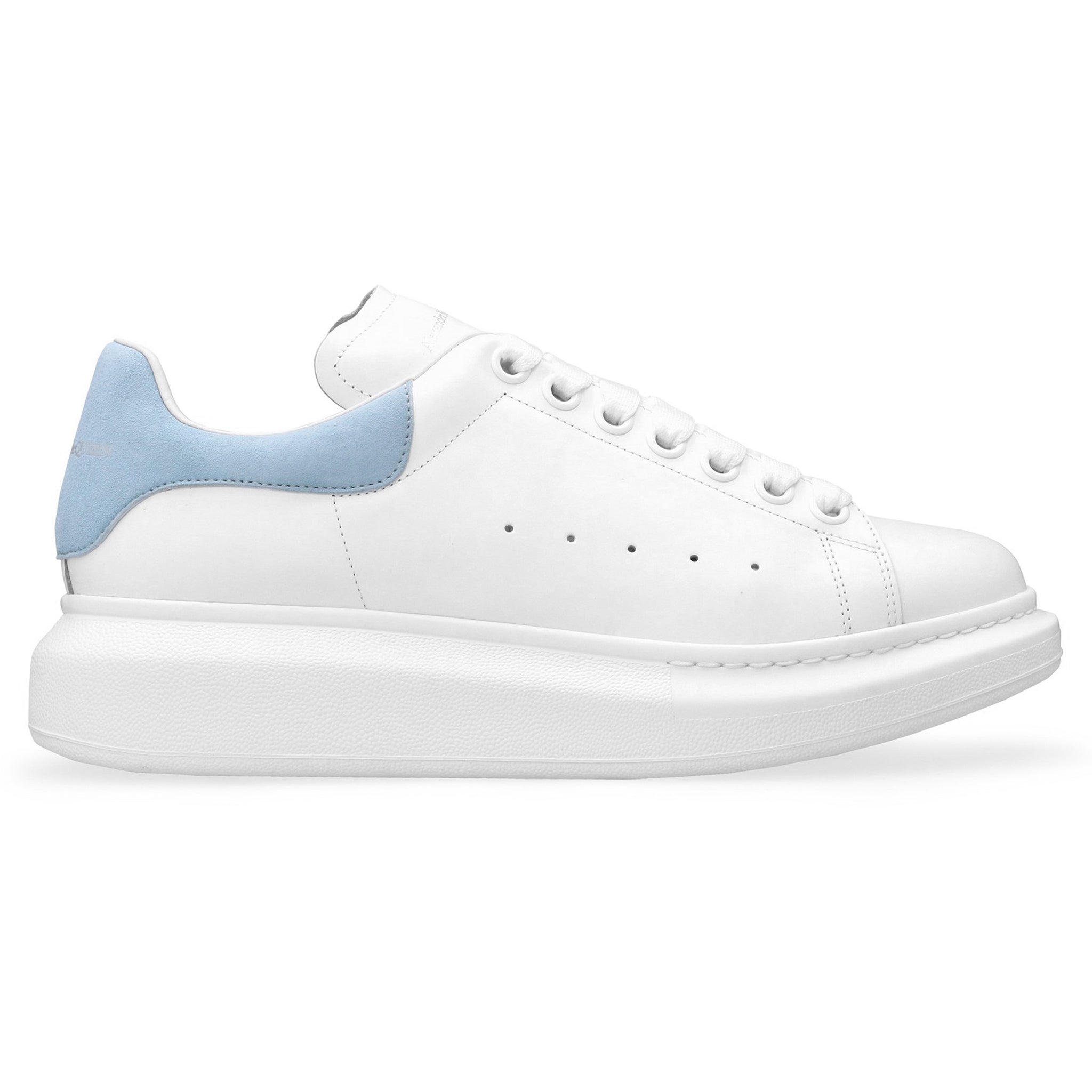 Side view of Alexander Mcqueen Raised Sole White Blue Sneaker