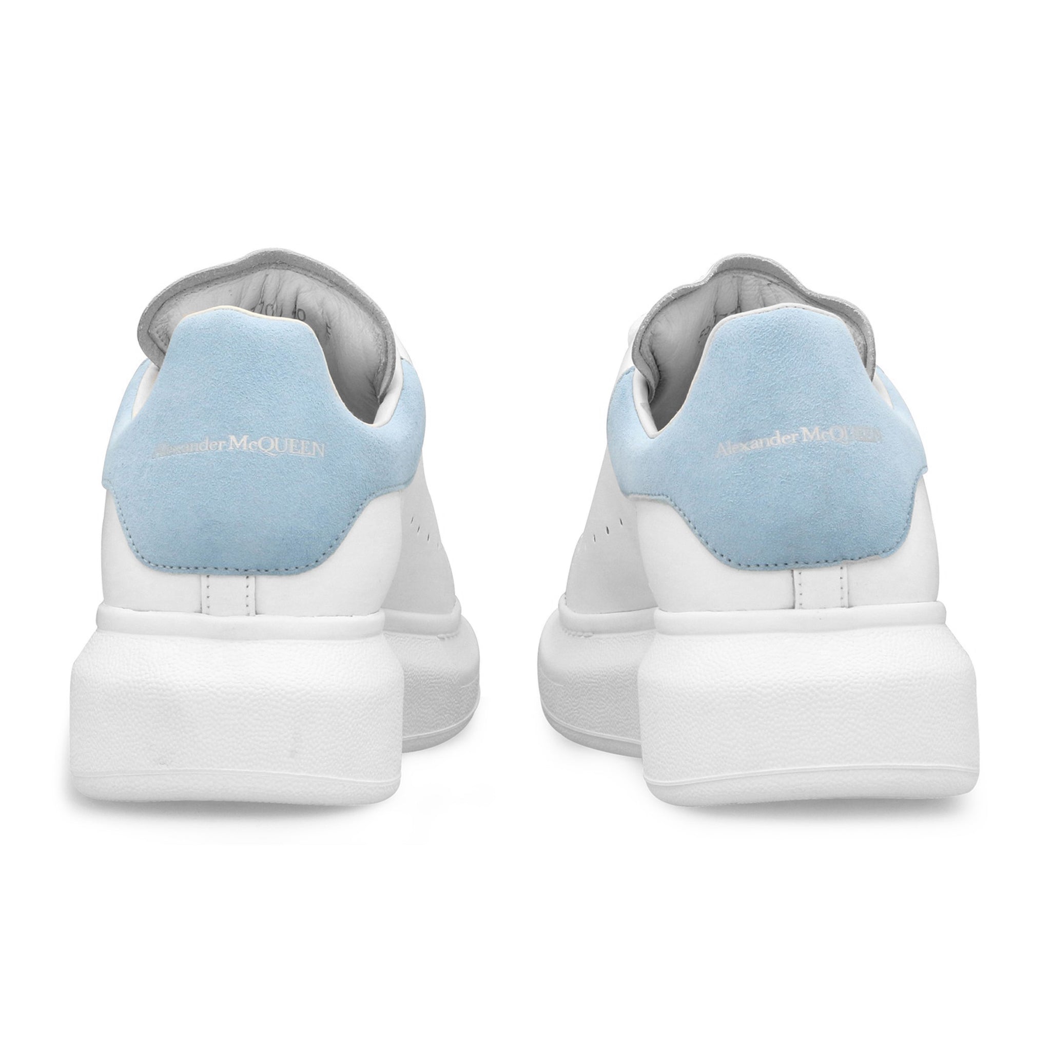 Back view of Alexander Mcqueen Raised Sole White Blue Sneaker