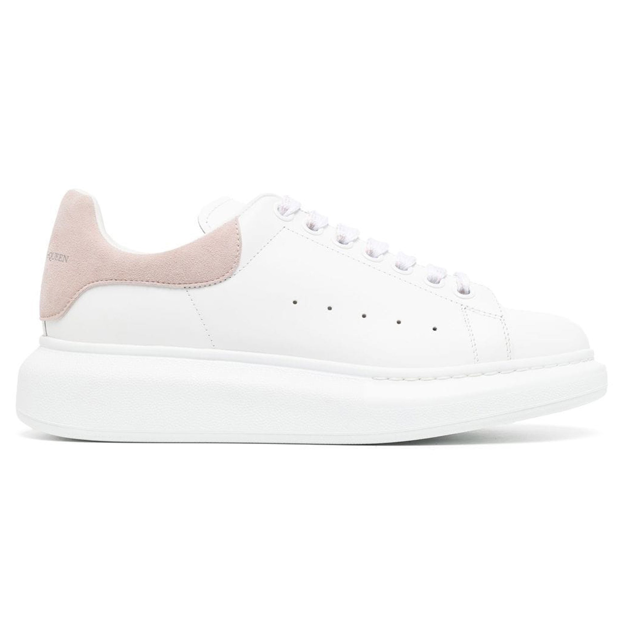 Side view of Alexander Mcqueen Raised Sole White Pink Sneaker