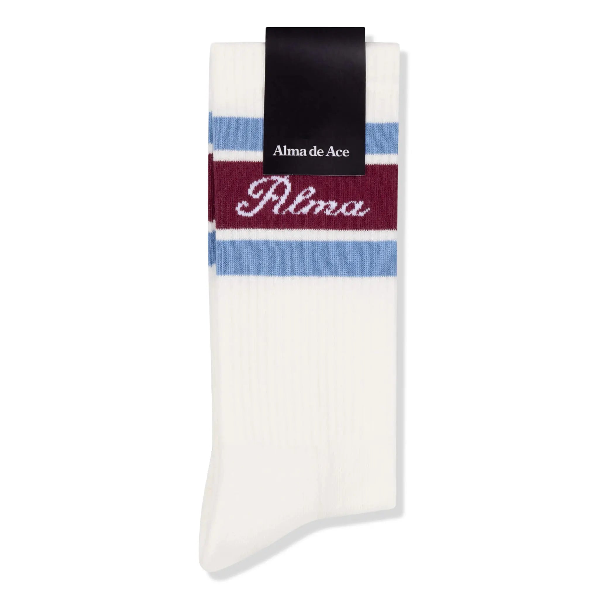 Front View of Alma De Ace Tri Stripe Cream Blue Socks