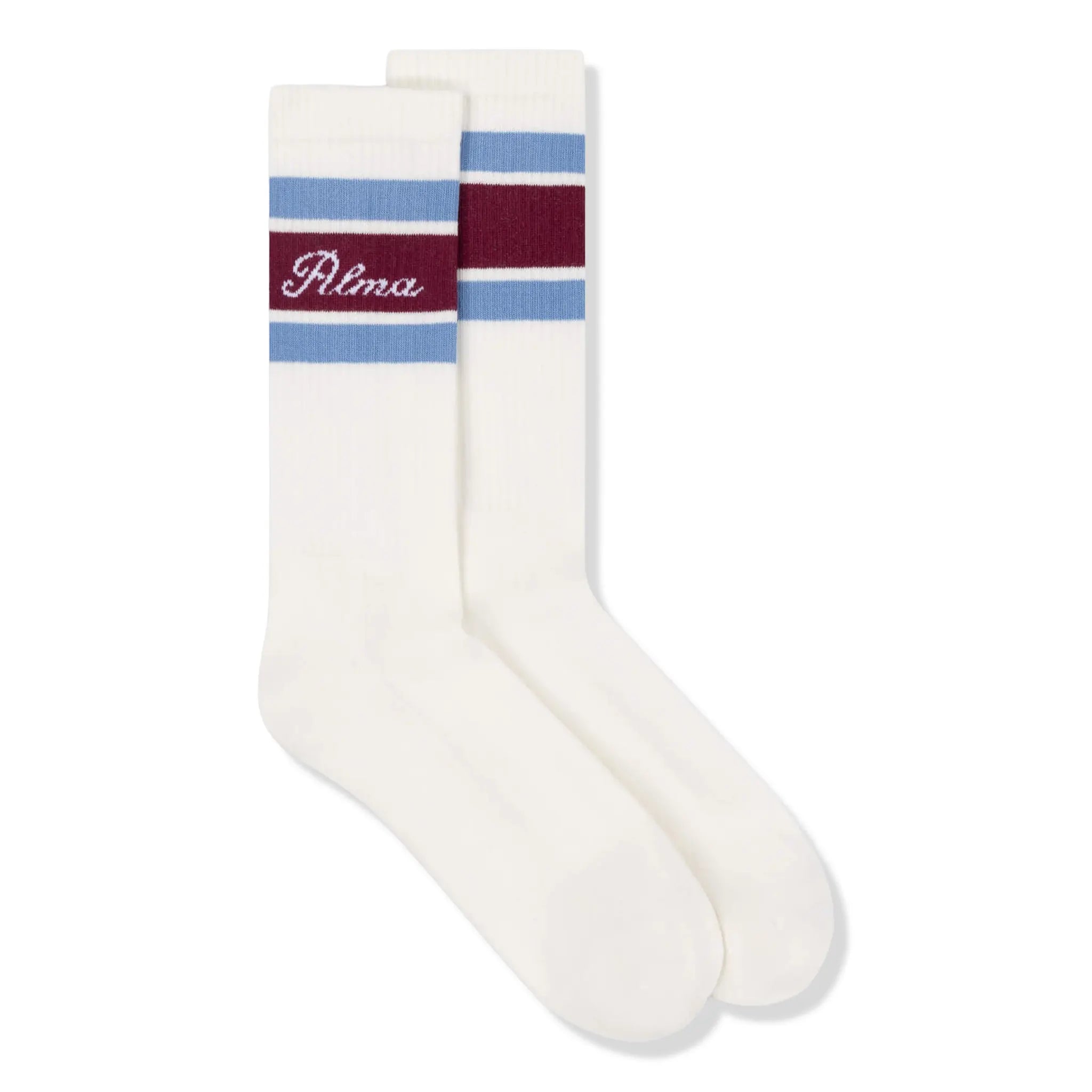 Front View of Alma De Ace Tri Stripe Cream Blue Socks