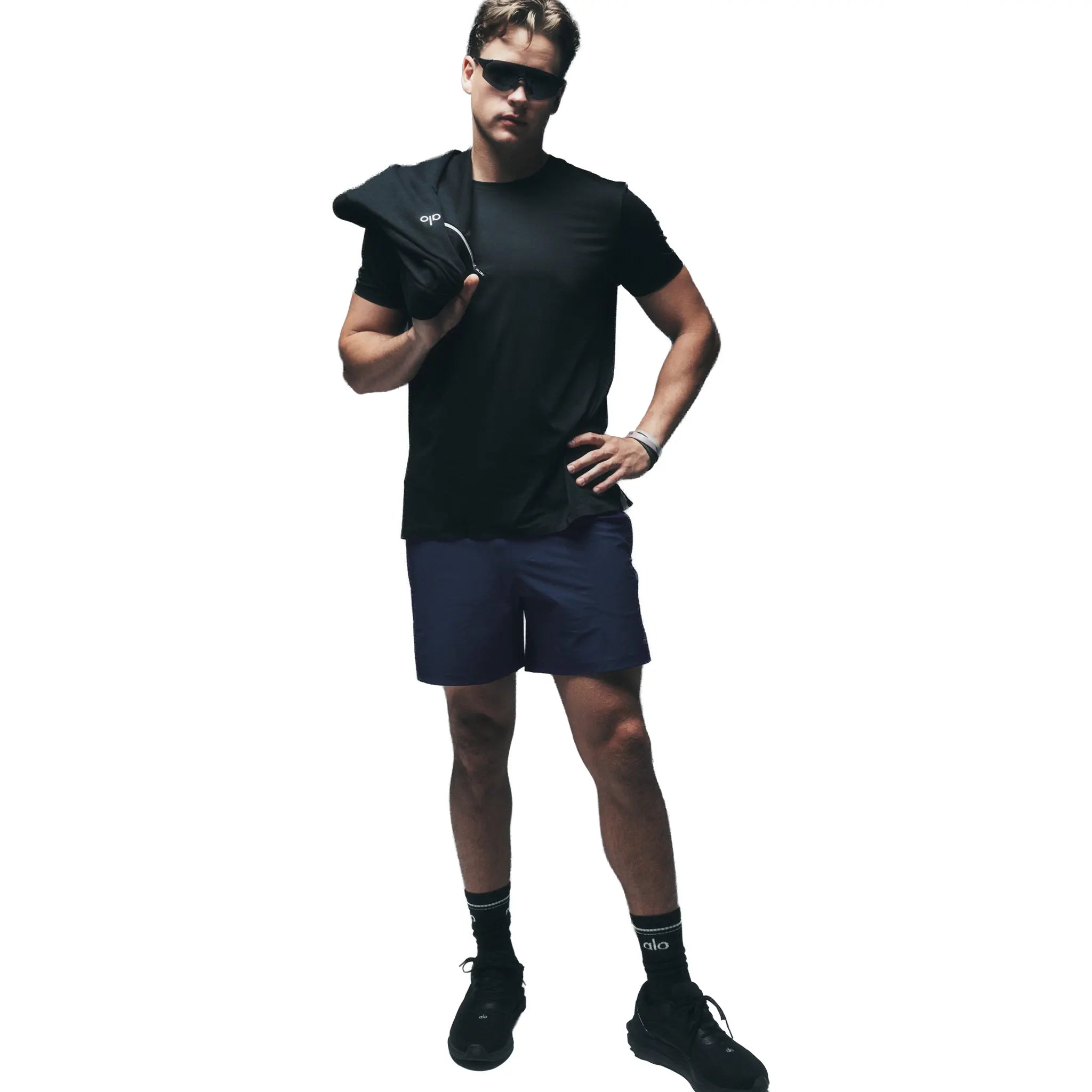 Front View of Alo Yoga 7inch Repetition Navy Shorts M6154R012