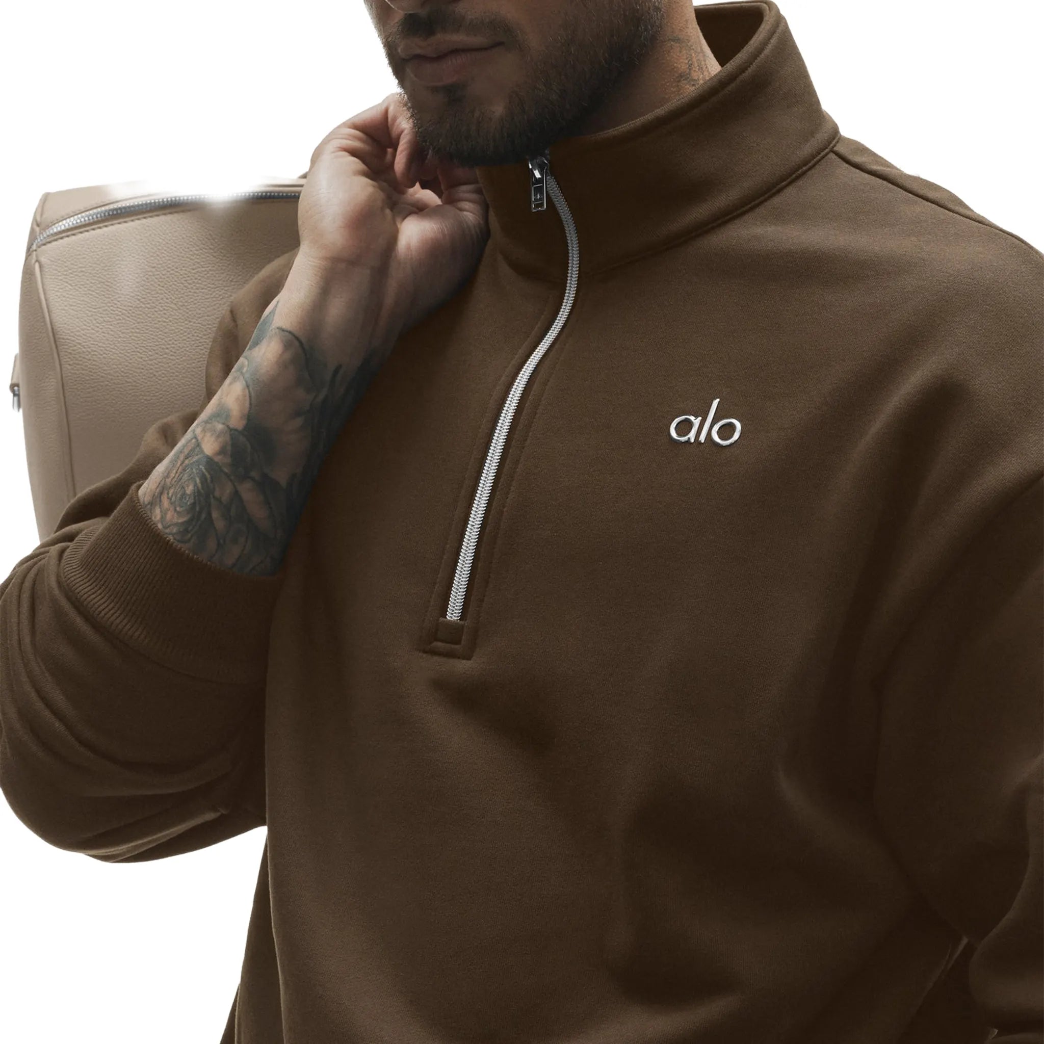Detailed View of Alo Yoga Accolade 1/4 Zip Espresso Sweatshirt U3040RG040640