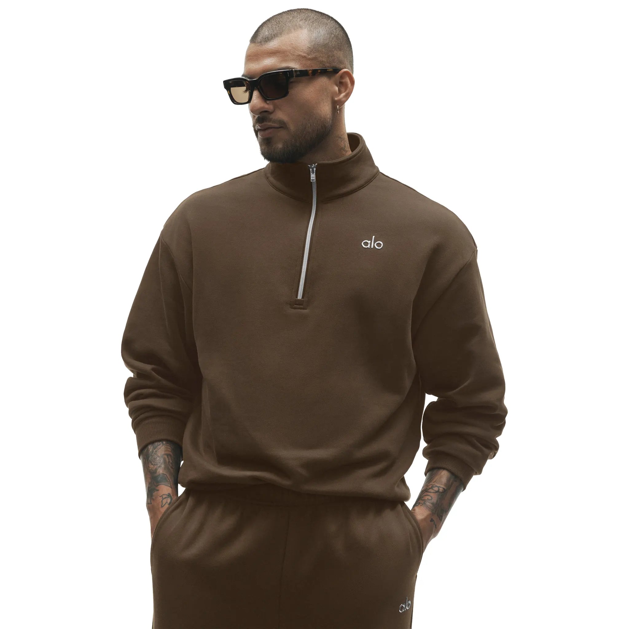 Front View of Alo Yoga Accolade 1/4 Zip Espresso Sweatshirt U3040RG040640