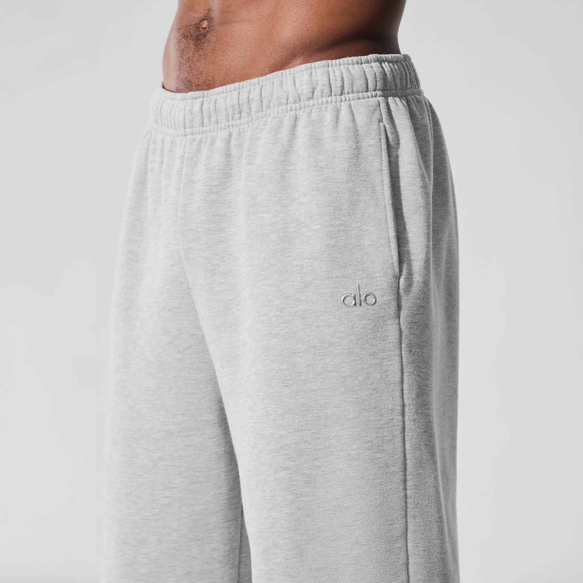 Front Side Detailed View of Alo Yoga Accolade Athletic Heather Grey Sweatpant