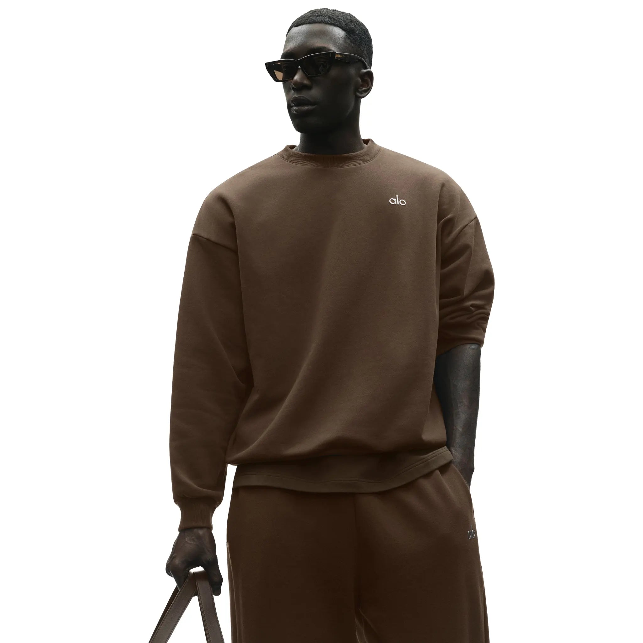 Model View of Alo Yoga Accolade Espresso Sweatshirt U3031RG040640