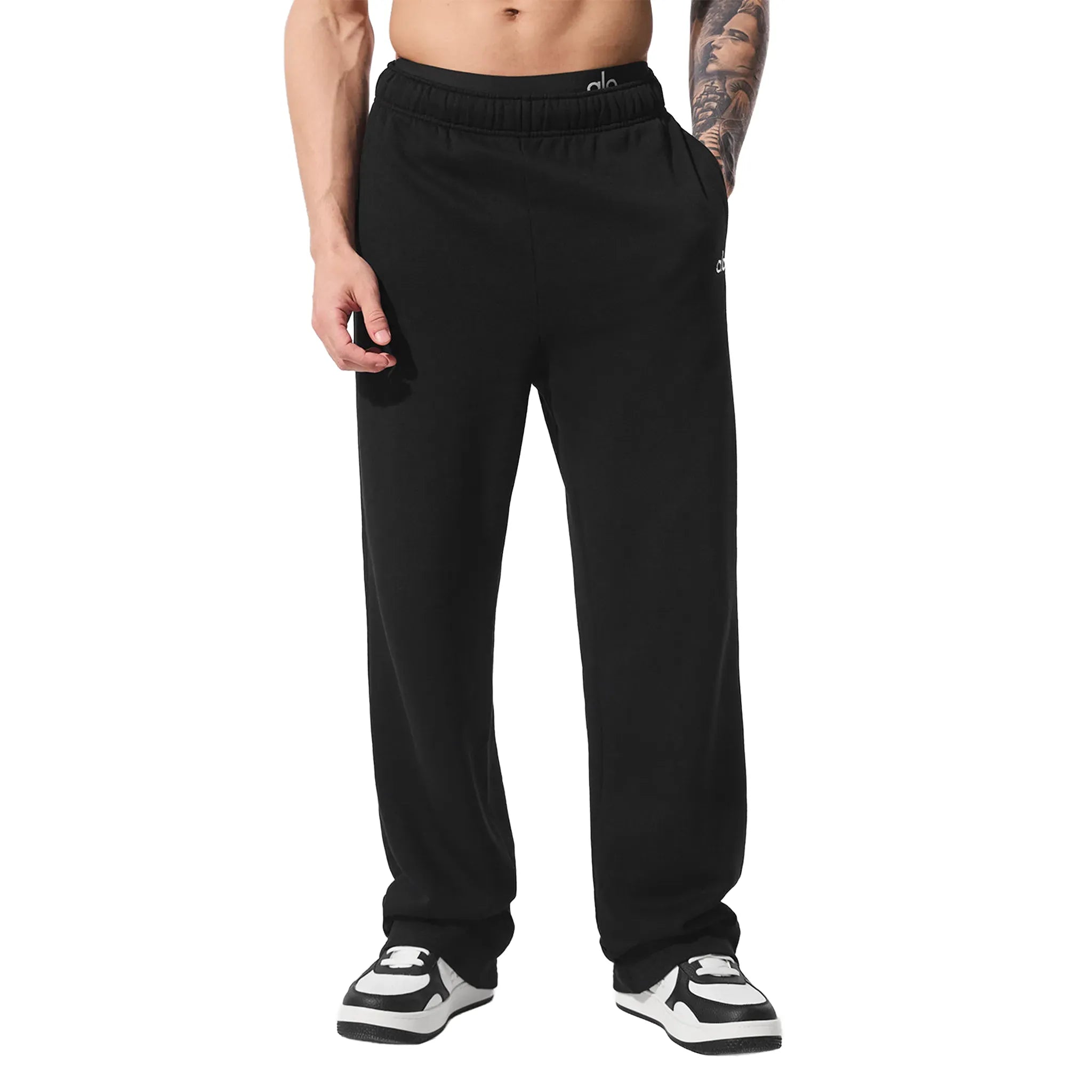 Front View of Alo Yoga Accolade Straight Leg Black Sweatpant