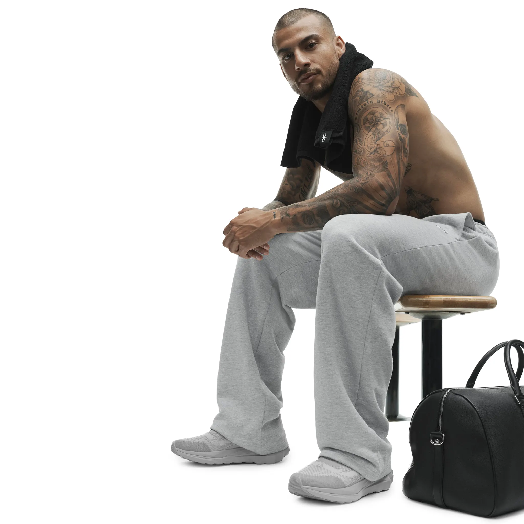 Model View of Alo Yoga Accolade Straight Leg Grey Sweatpants