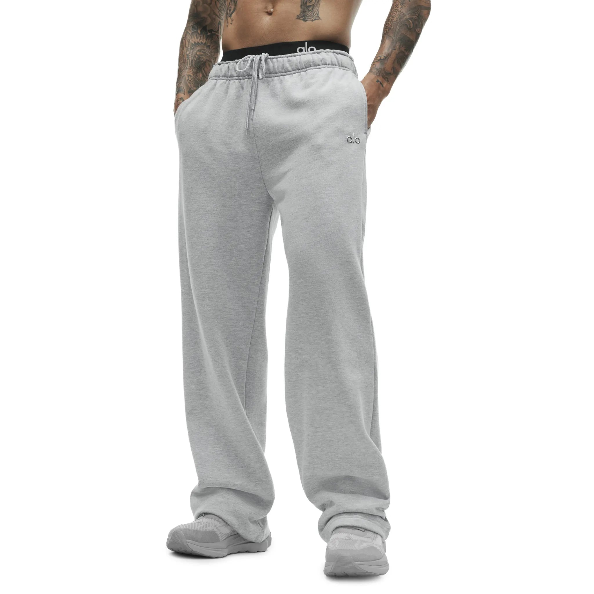 Front View of Alo Yoga Accolade Straight Leg Grey Sweatpants