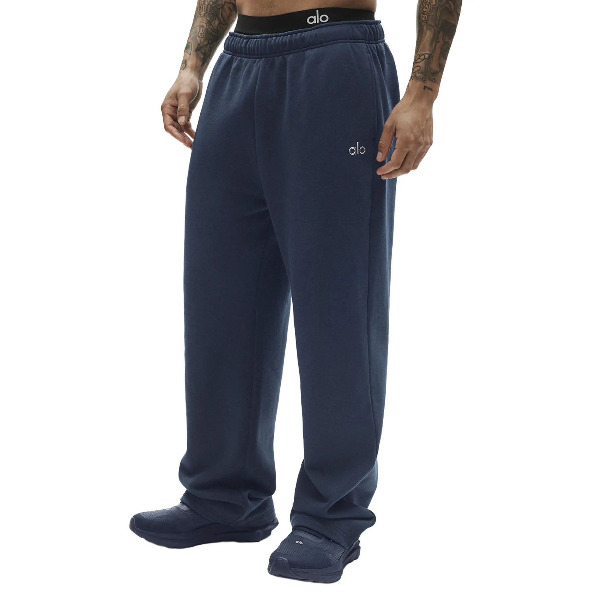 Front View of Alo Yoga Accolade Straight Leg Navy Sweatpants
