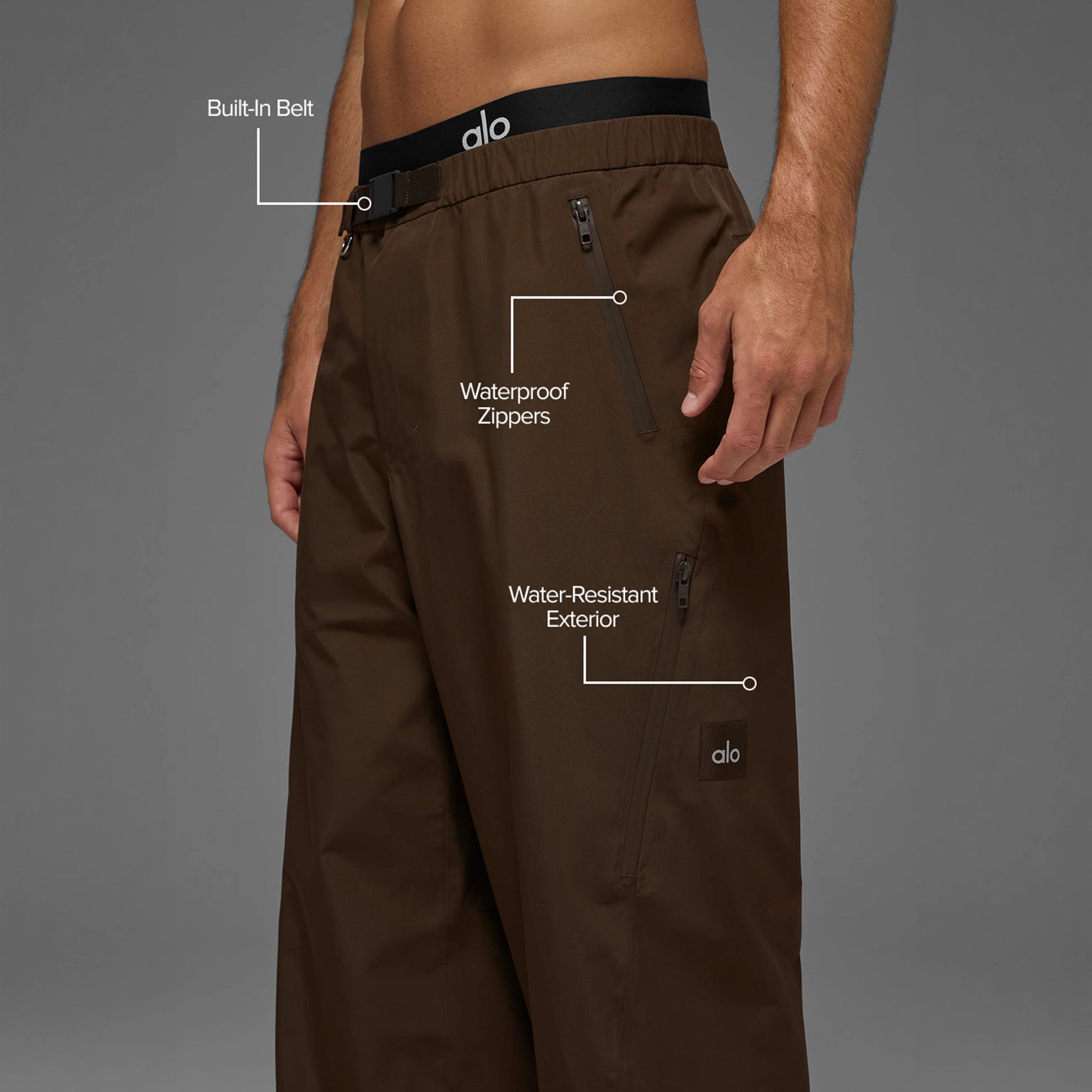 Detailed View of Alo Yoga Alpha Shell Espresso Pants