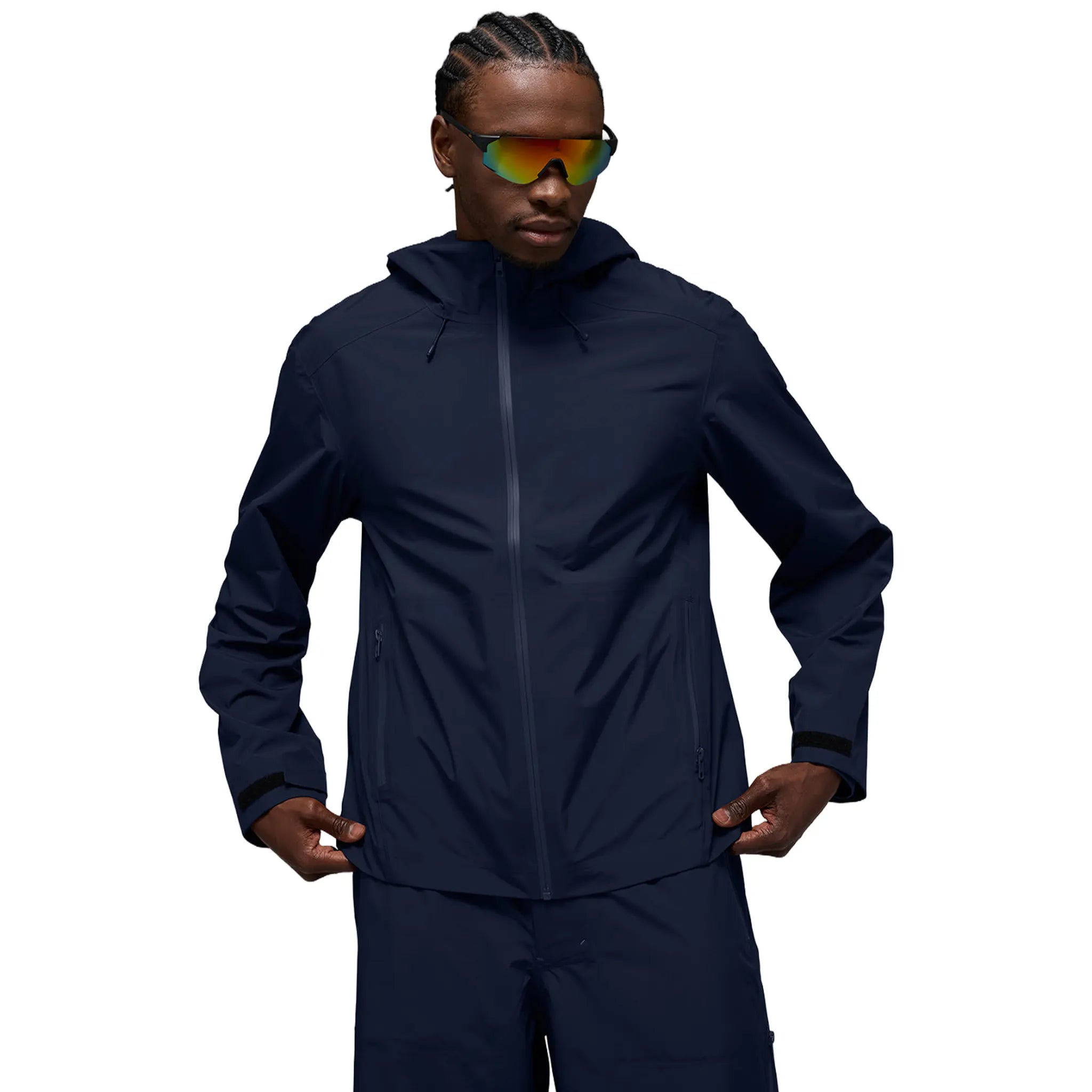 Front View of Alo Yoga Alpha Shell Navy Jacket