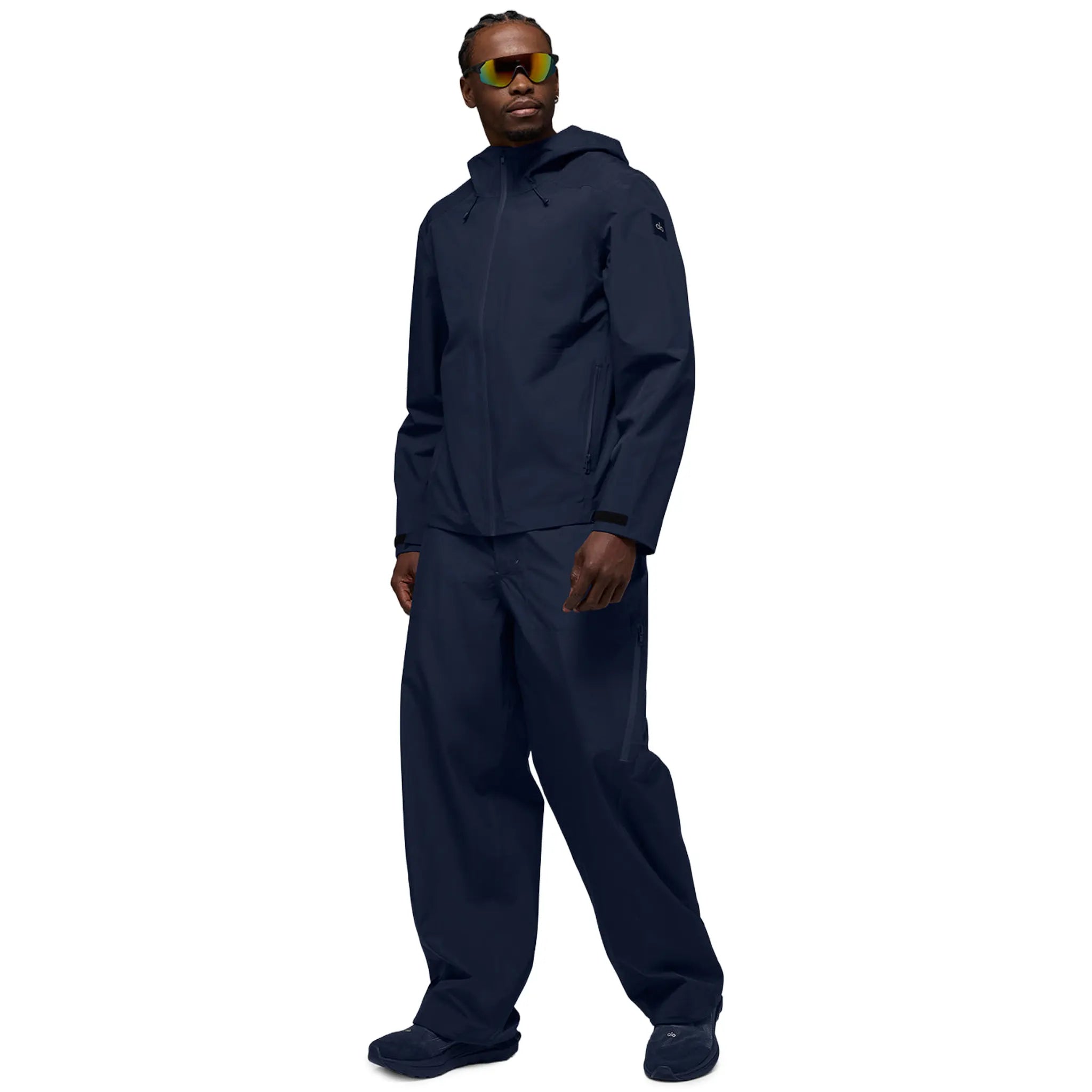 Model View of Alo Yoga Alpha Shell Navy Pants