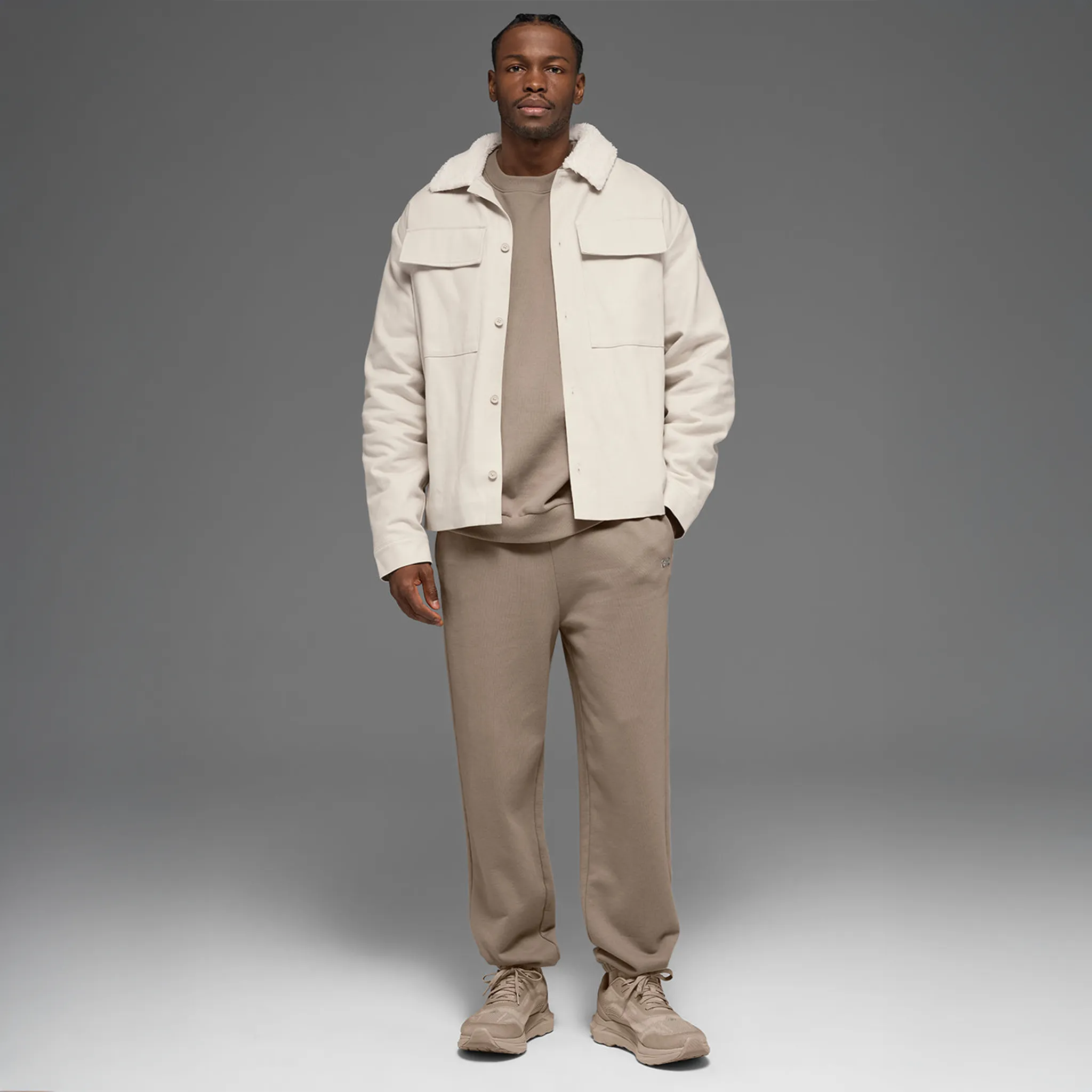 Front View of Alo Yoga Canvas Utility Bone Shacket Jacket