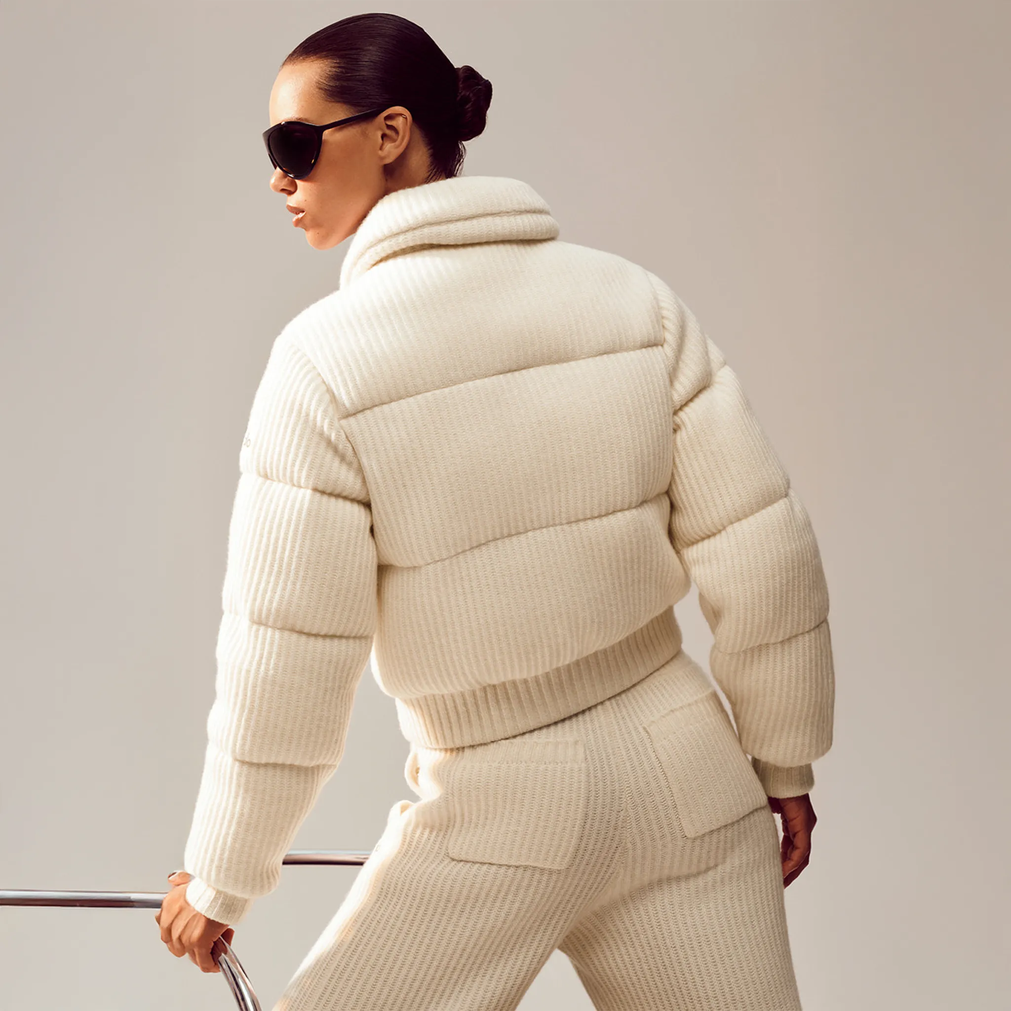 Back View of Alo Yoga Cashmere Northstar Ivory Puffer Jacket (W)