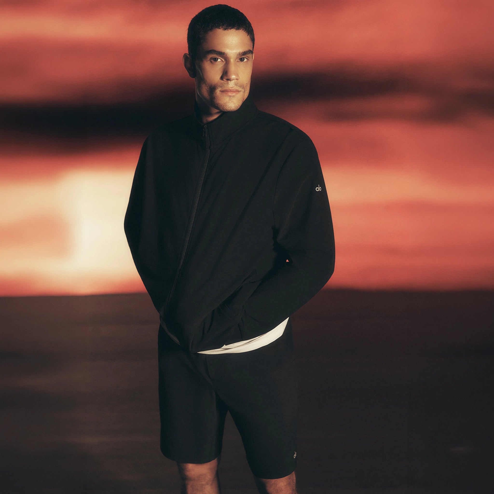 Model View of Alo Yoga Conquer Max Mock Neck Jacket
