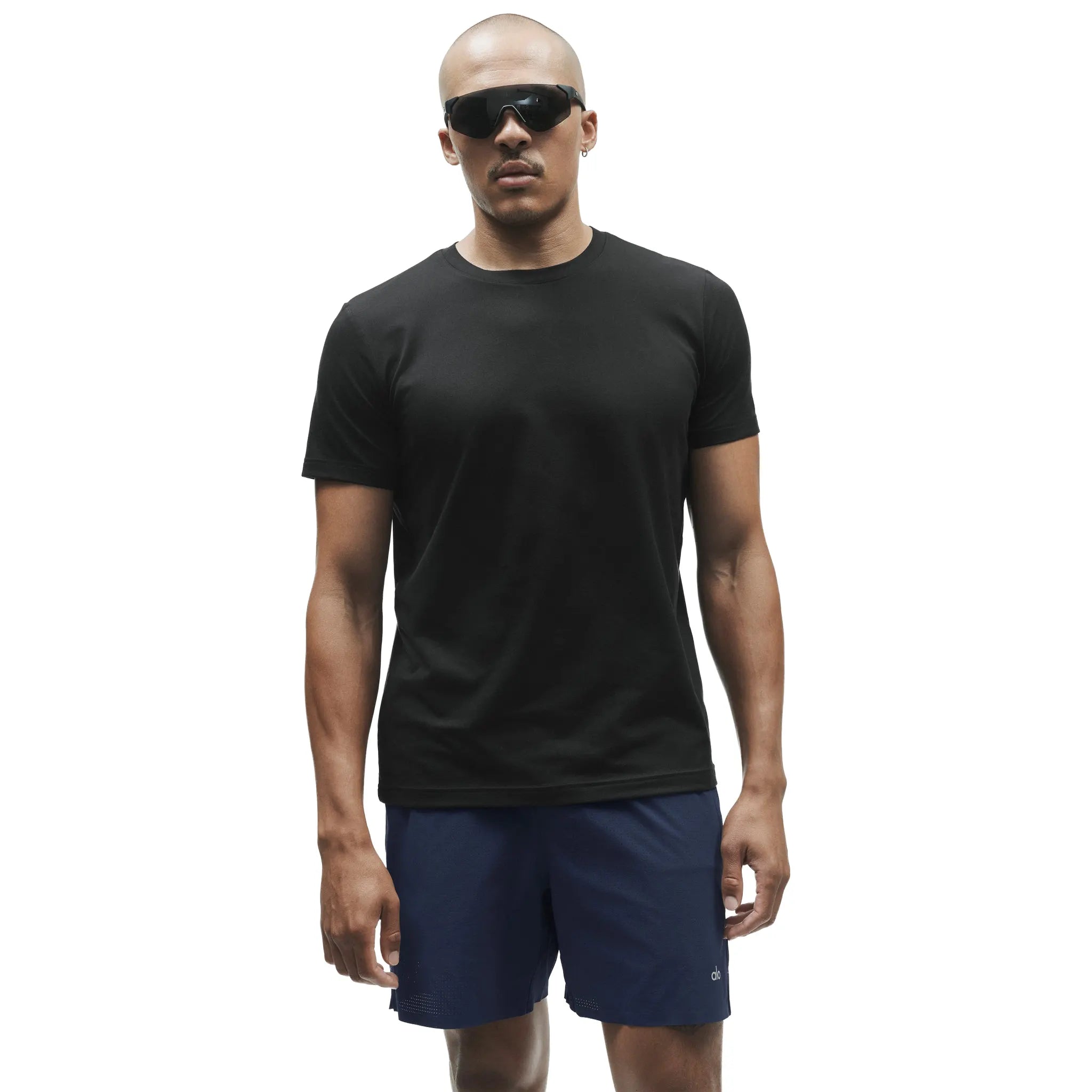 Front View of Alo Yoga Conquer Reform Black Crewneck