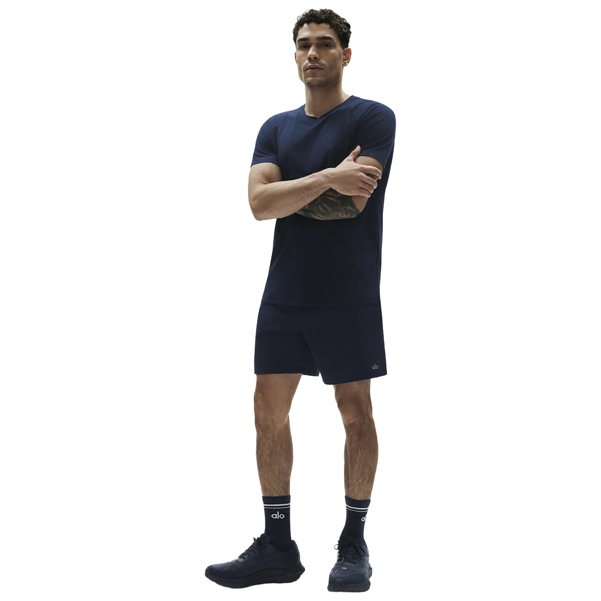 Front View of Alo Yoga Conquer Reform Navy Crewneck M1205R038422