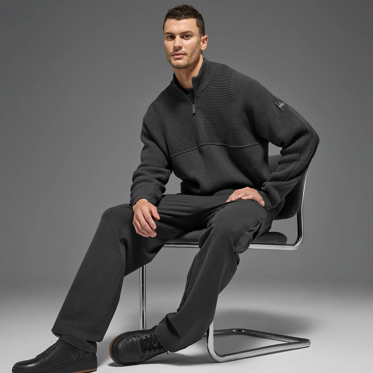 Alo Yoga Domain Shift Rib Knit 1/4 Zip Anthracite Sweatshirt | Alo Yoga Domain Shift Rib Knit 1/4 Zip Anthracite Sweatshirt |