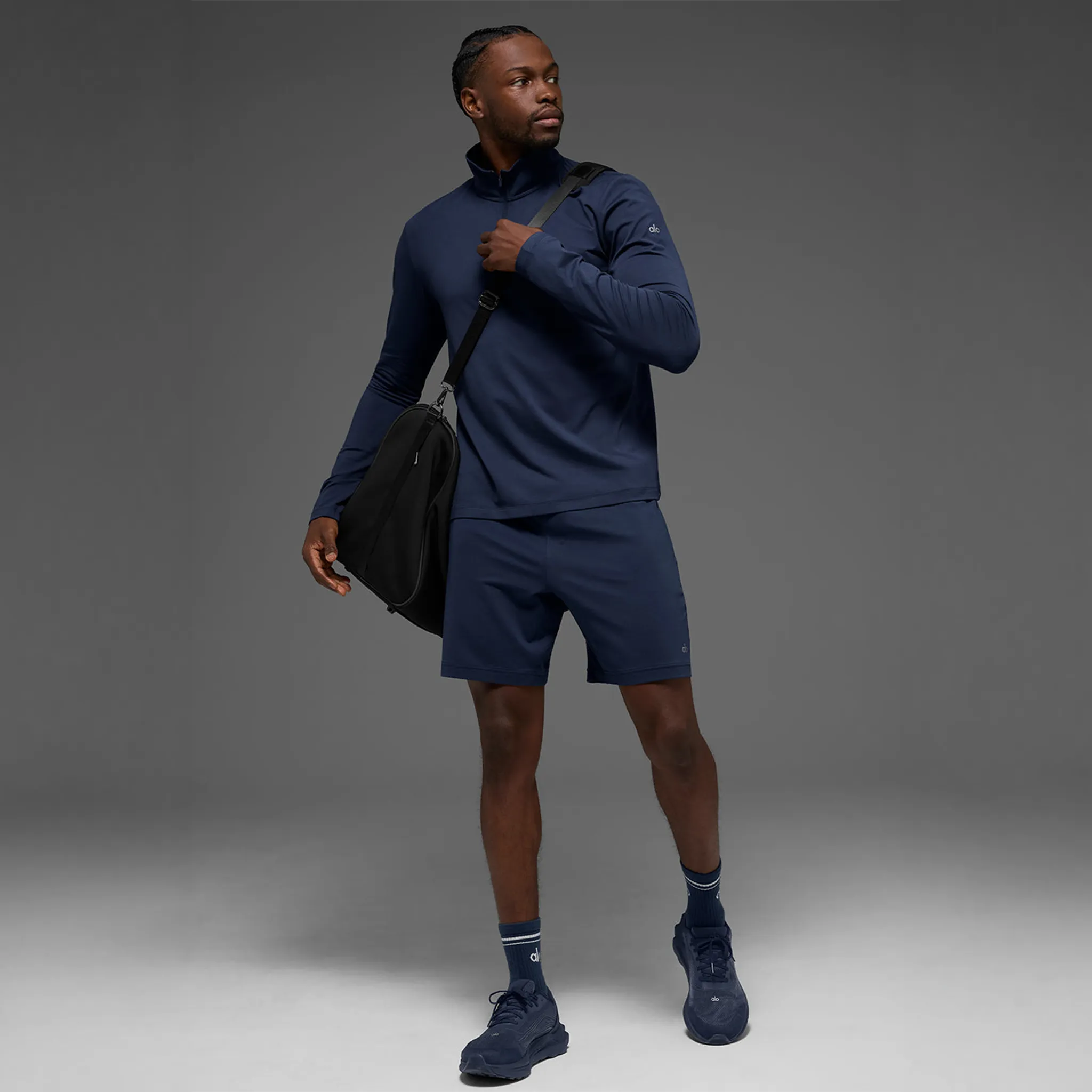 Front View of Alo Yoga Vapor Navy Crewneck