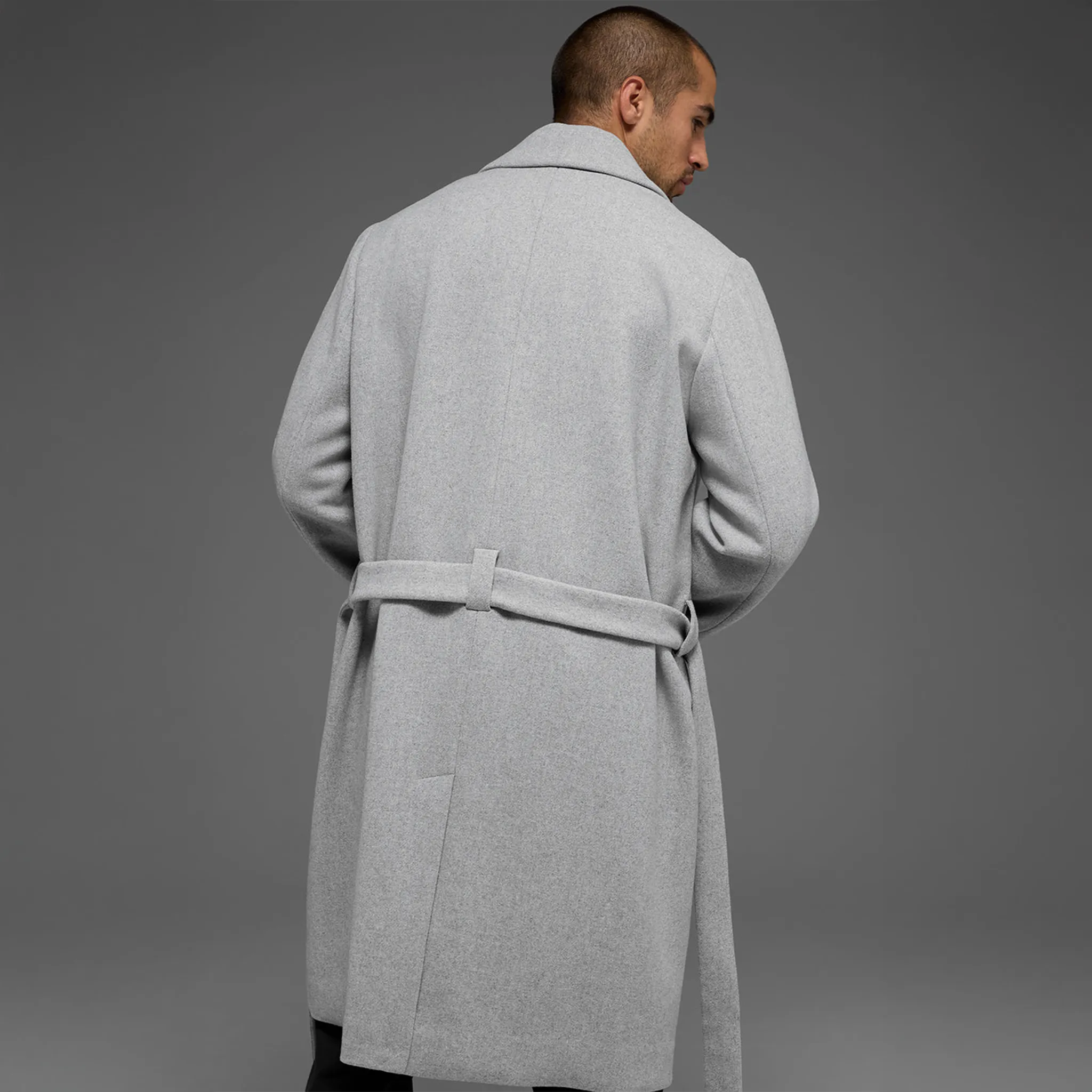 Back View of Alo Yoga Wool Gameday  Athletic Heather Grey Overcoat