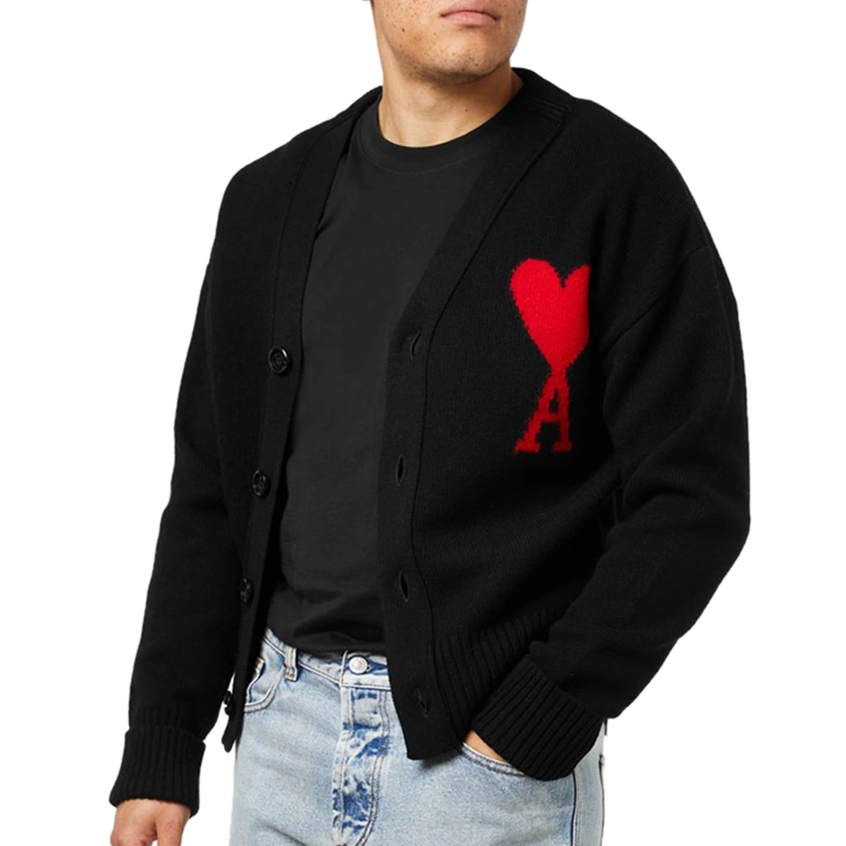 Ami Paris Ami De Coeur Black Red Cardigan | BFUKC006.018009