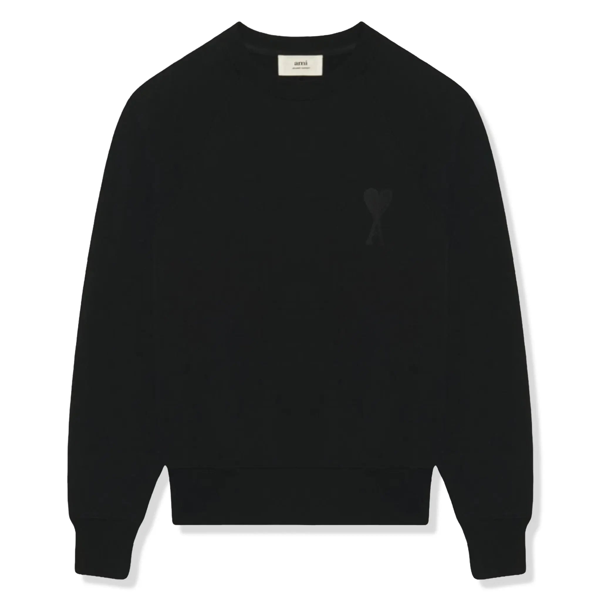 Front View of Ami Paris Ami De Coeur Tonal Boxy Fit Black Sweatshirt USW002-747