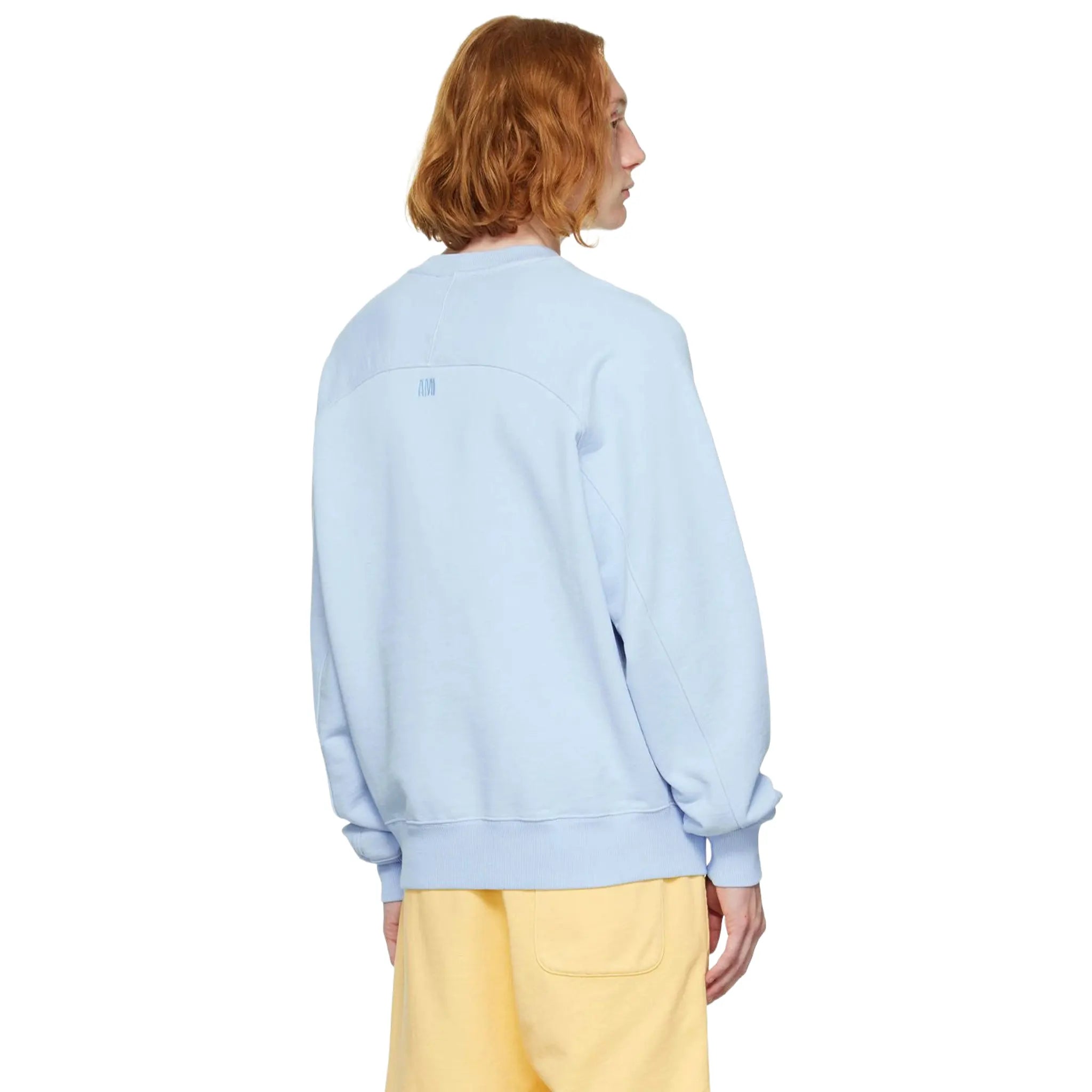 Back Side View of Ami Paris Ami De Coeur Tonal Boxy Fit Sky Blue Sweatshirt USW002747450