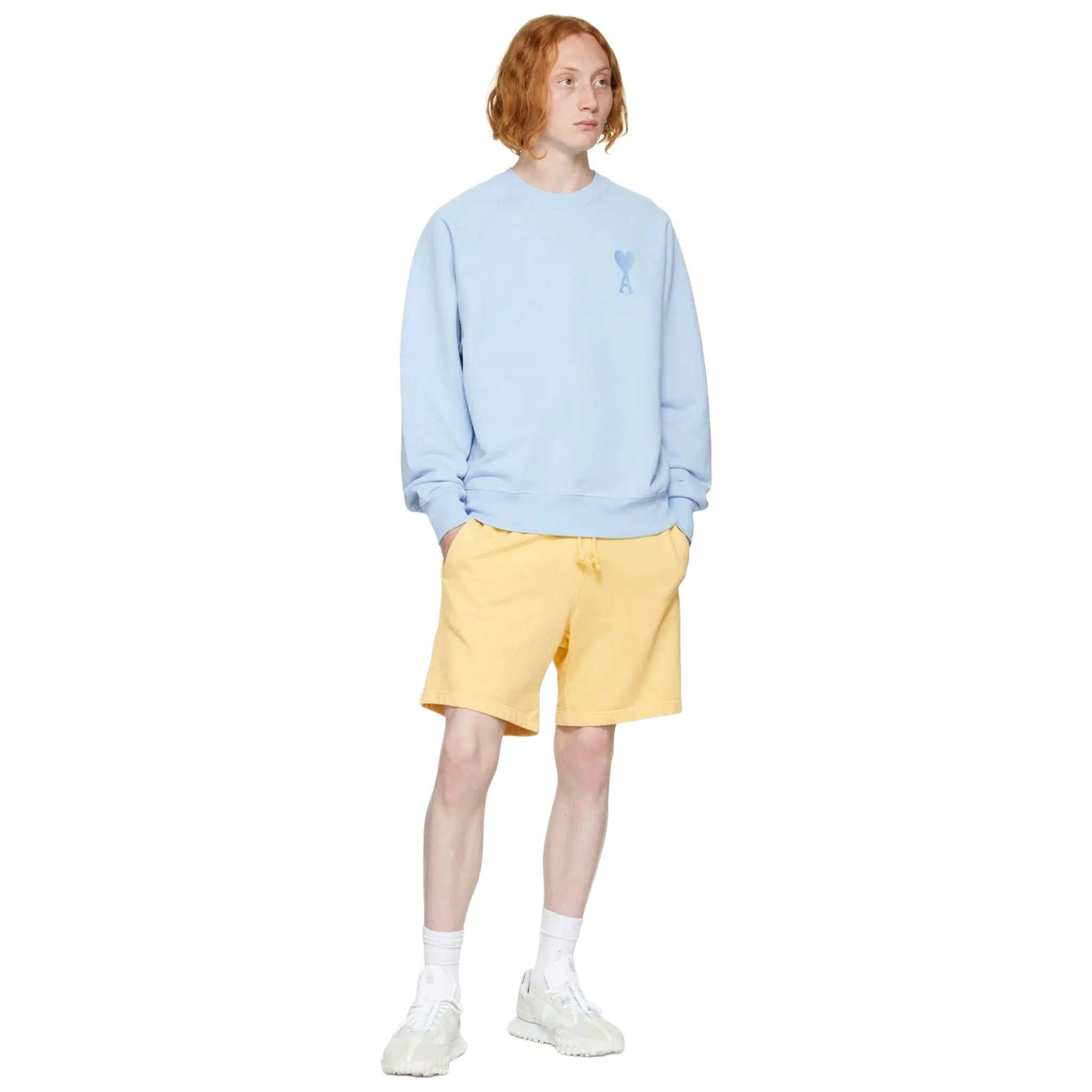 Front View of Ami Paris Ami De Coeur Tonal Boxy Fit Sky Blue Sweatshirt USW002747450