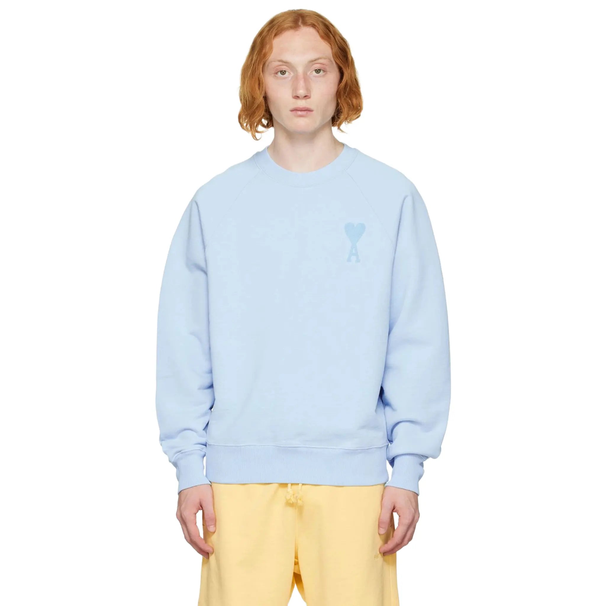 Front View of Ami Paris Ami De Coeur Tonal Boxy Fit Sky Blue Sweatshirt USW002747450