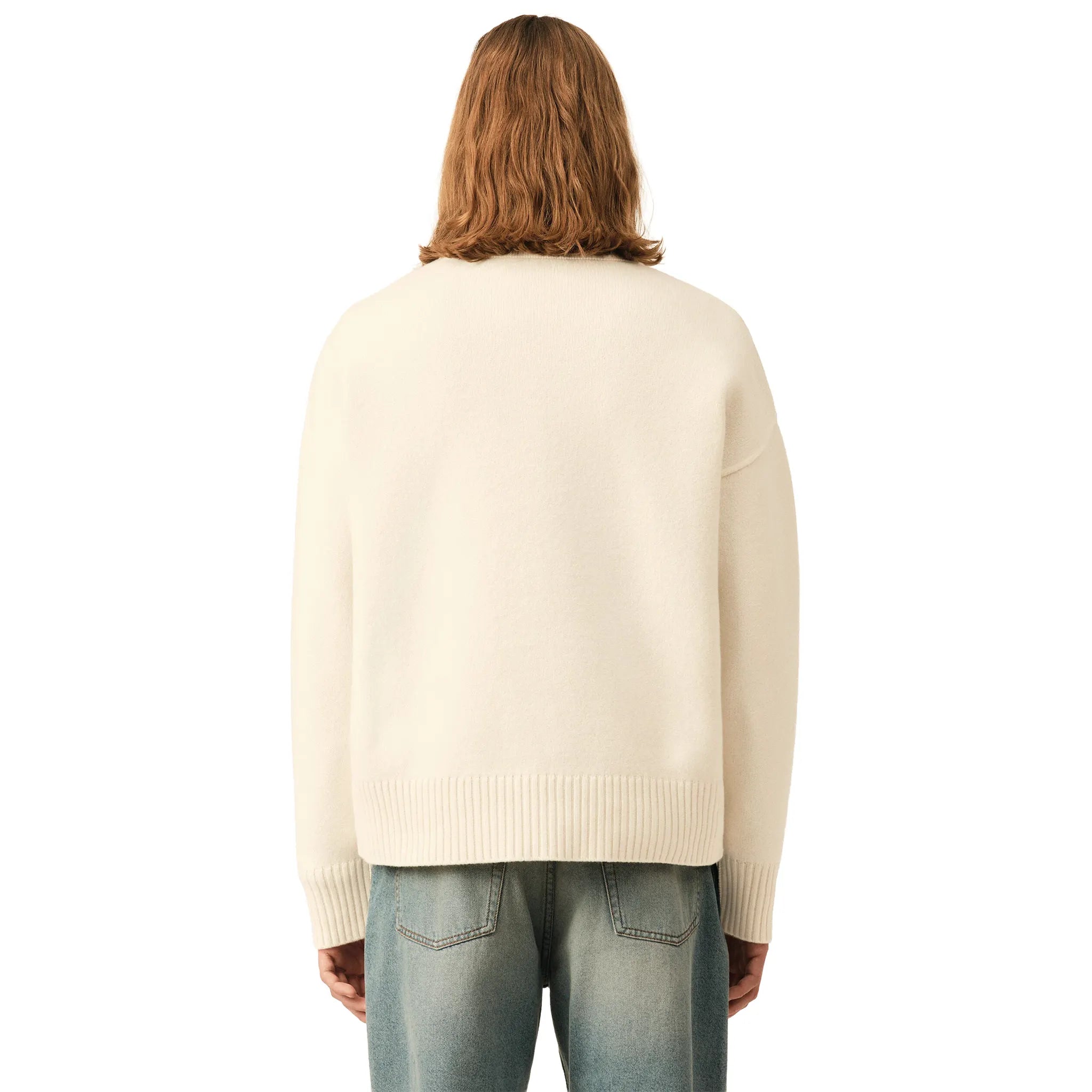 Back View of Ami Paris Ami De Coeur Wool Heather Off White Black Polo Sweatshirt
