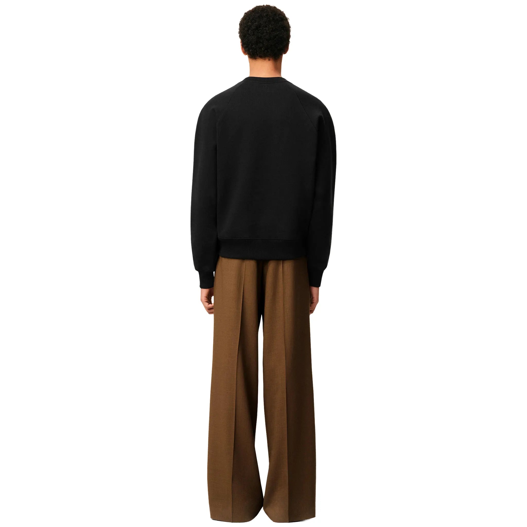 Model Back View of Ami Paris Cotton Ami De Coeur Black Sweatshirt USW771747-001