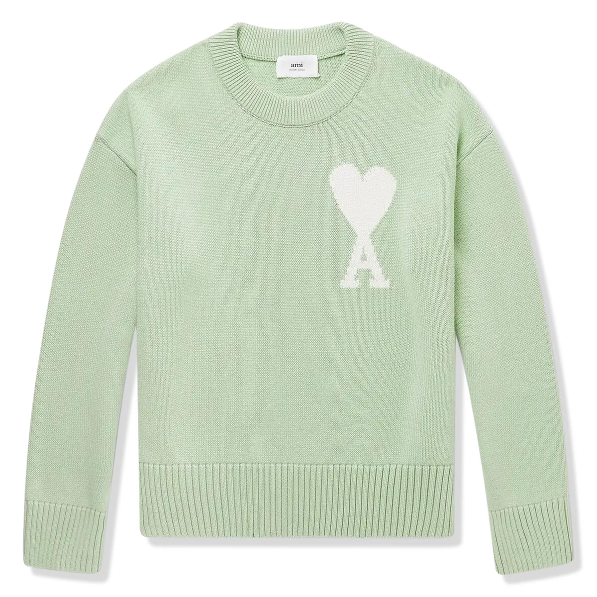 Ami Paris Red Ami De Coeur Logo Intarsia Off Green Sweatshirt Ami Paris Red Ami De Coeur Logo Intarsia Off Green Sweatshirt
