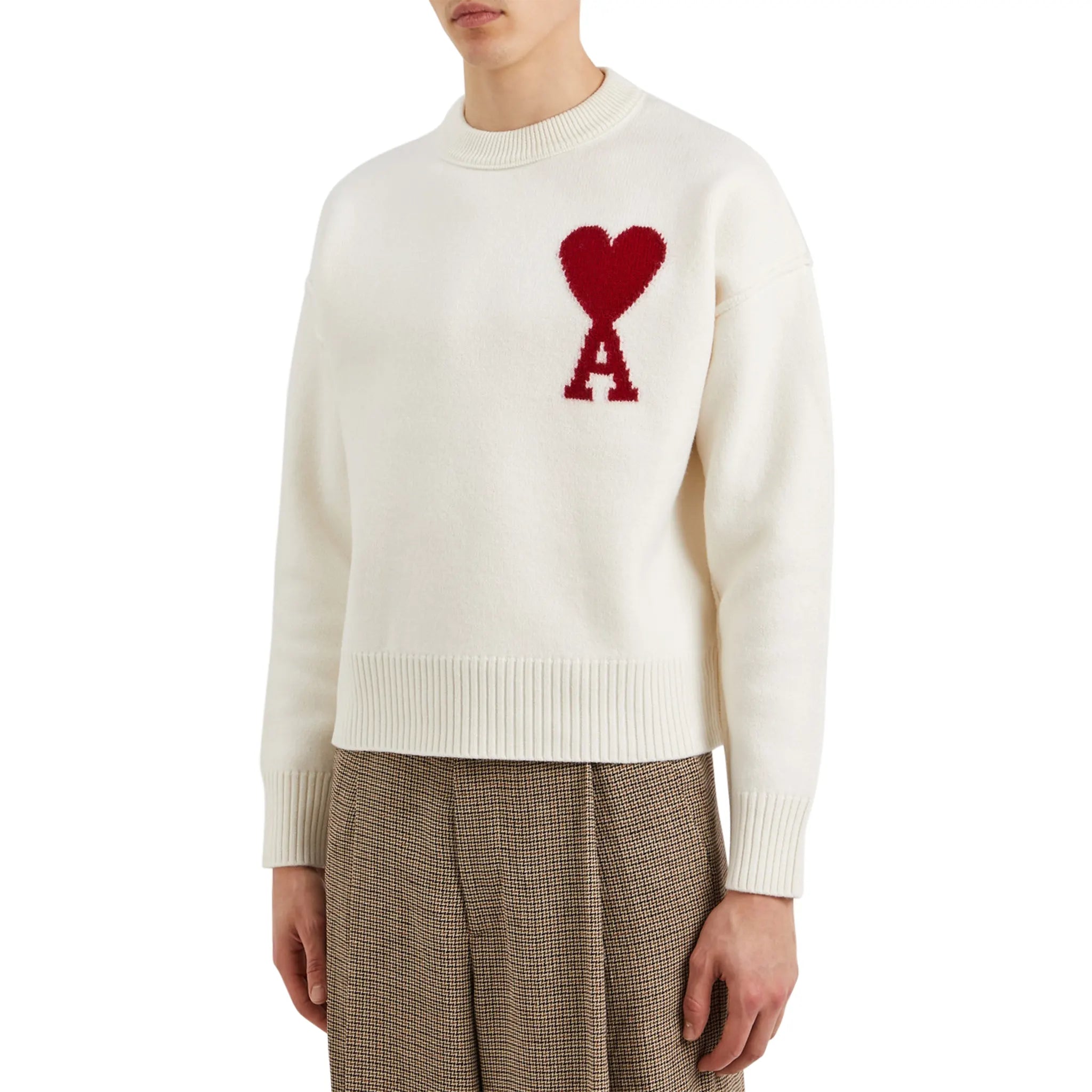 Ami Paris Red Ami De Coeur Logo Intarsia Off White Ami Paris Red Ami De Coeur Logo Intarsia Off White