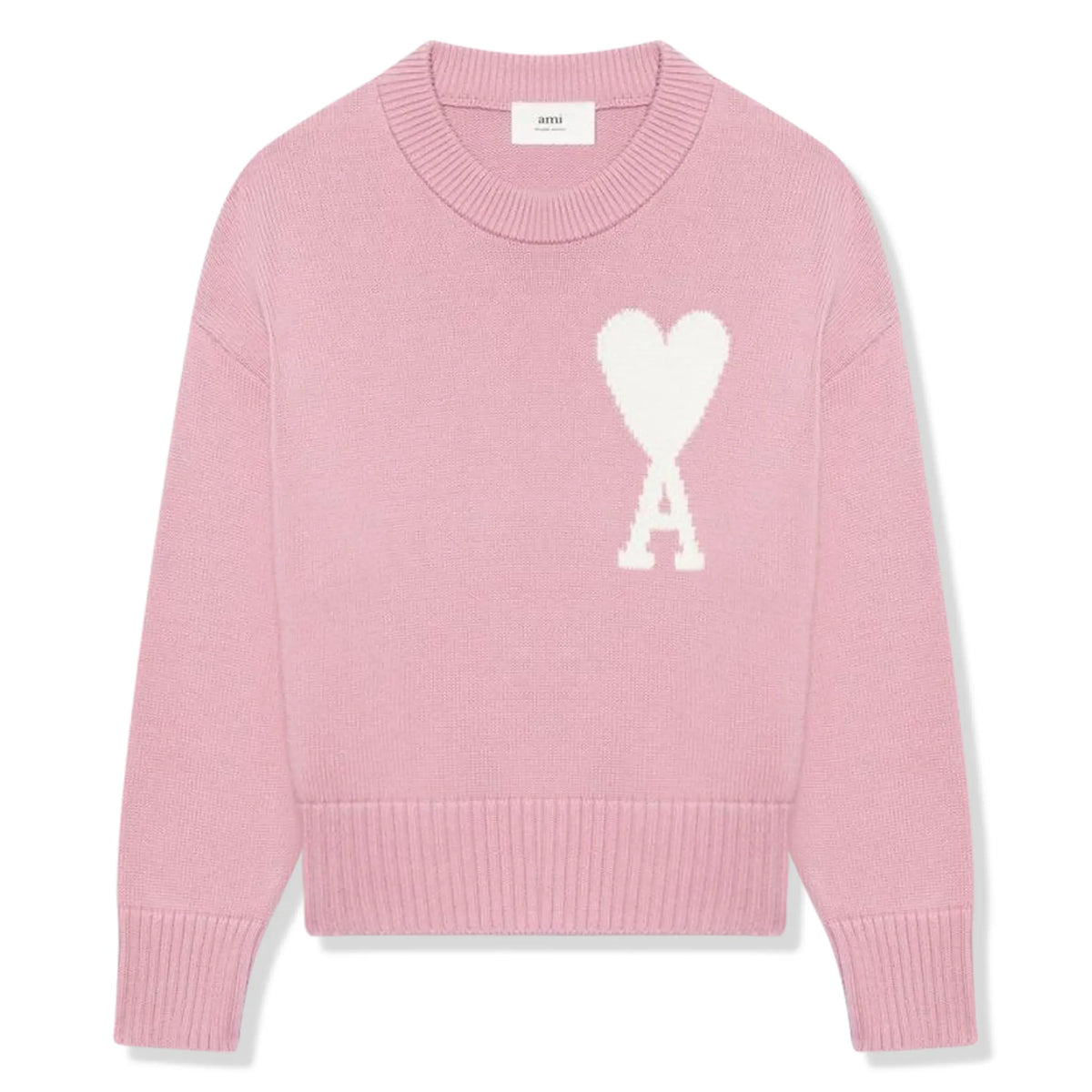 Ami Paris Ami De Coeur Logo Intarsia Pink Knit Sweatshirt Ami Paris Ami De Coeur Logo Intarsia Pink Knit Sweatshirt