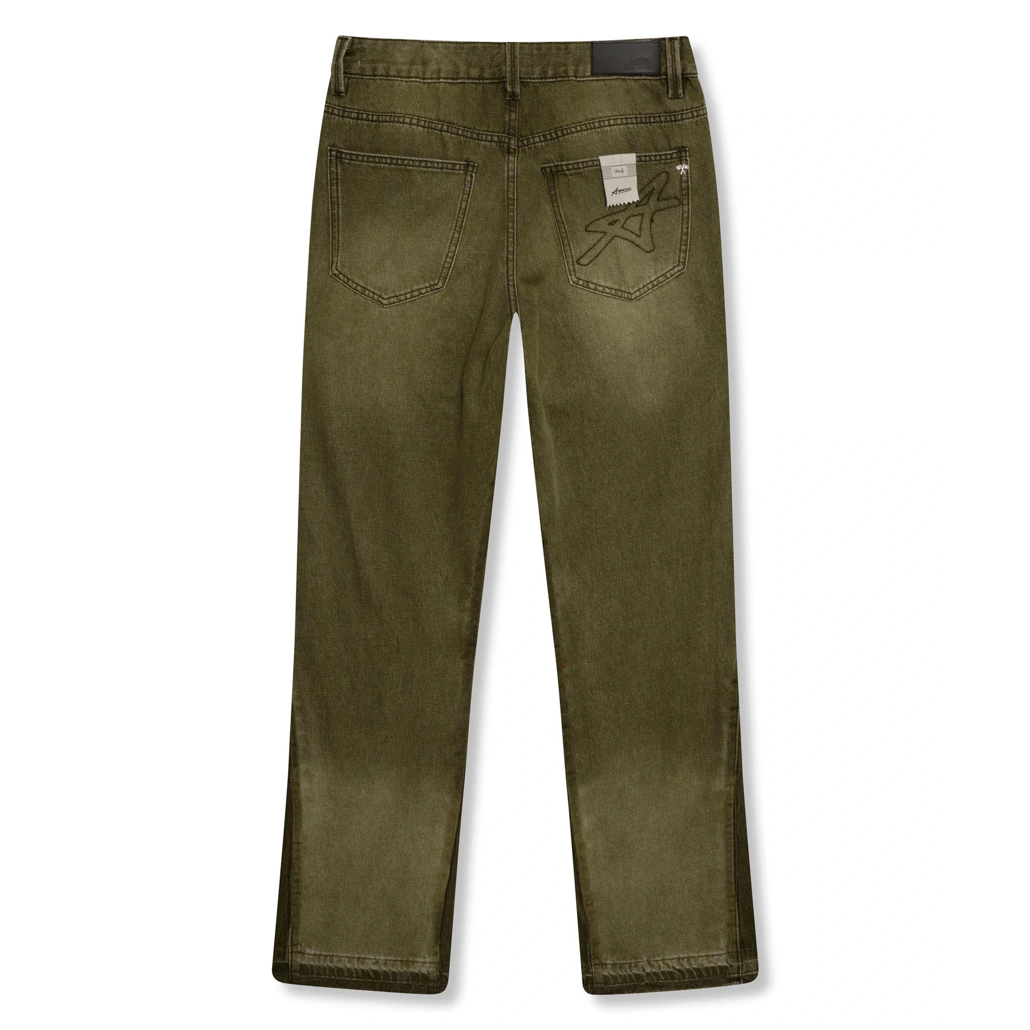 Back view of Amicci Adrano Flare Jeans Olive