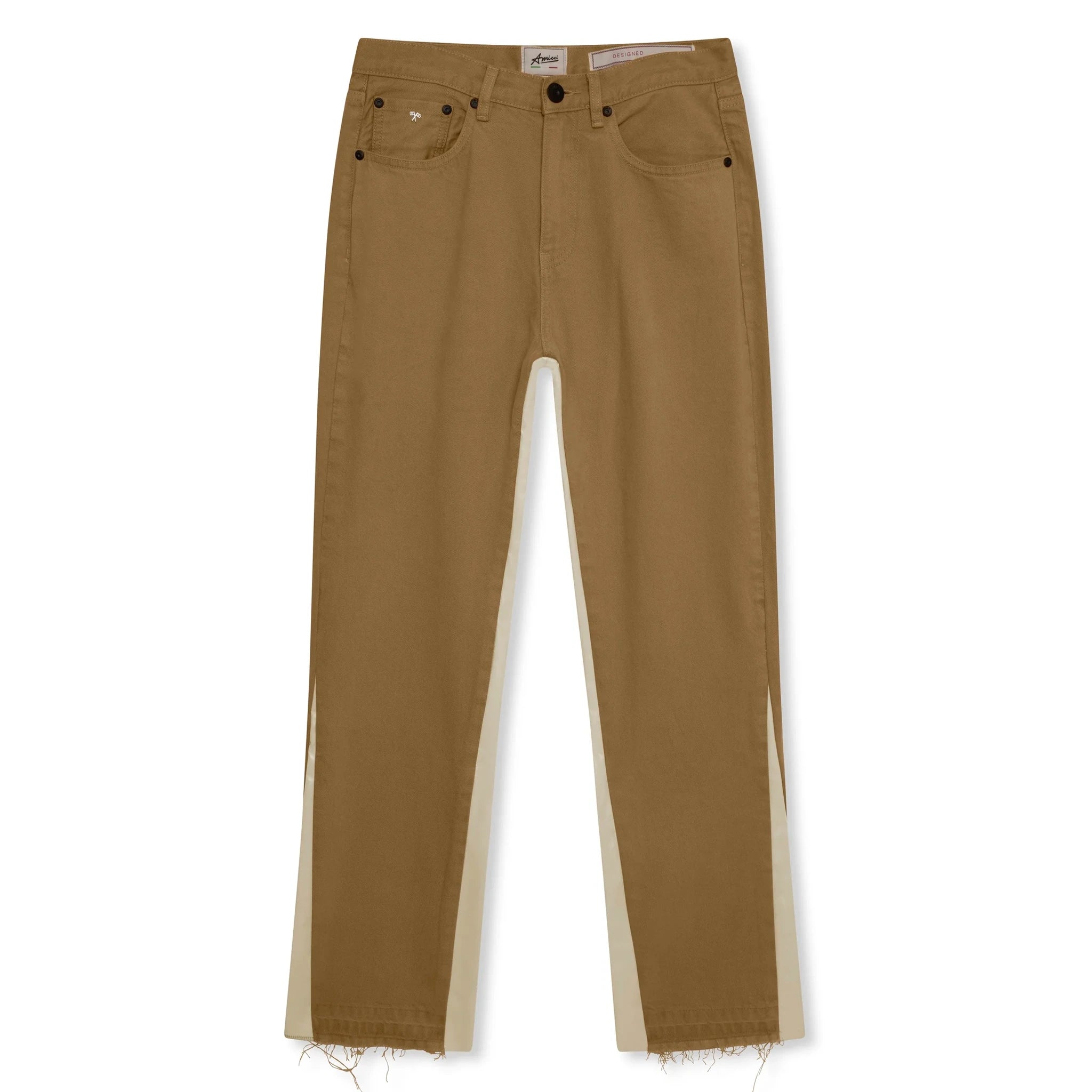 Front view of Amicci Axel Contrast Panel Jeans Tan AMJ08SAN