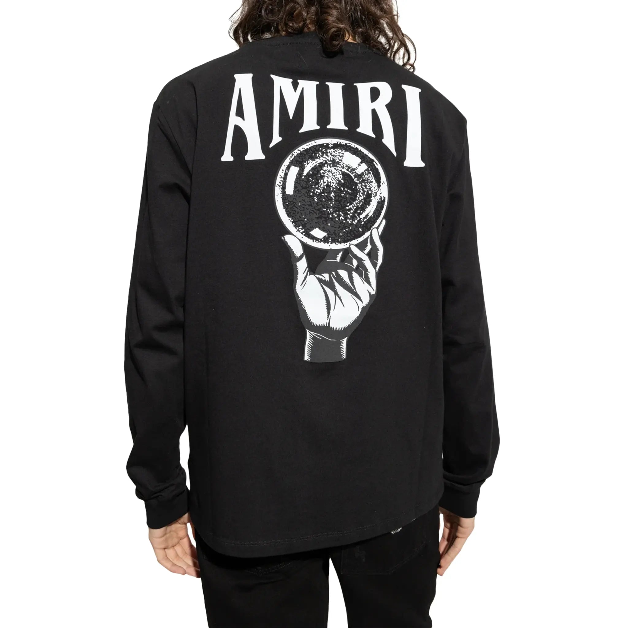 Model Back view of Amiri Crystal Ball Long Sleeve Black T Shirt PS23MJG006-001