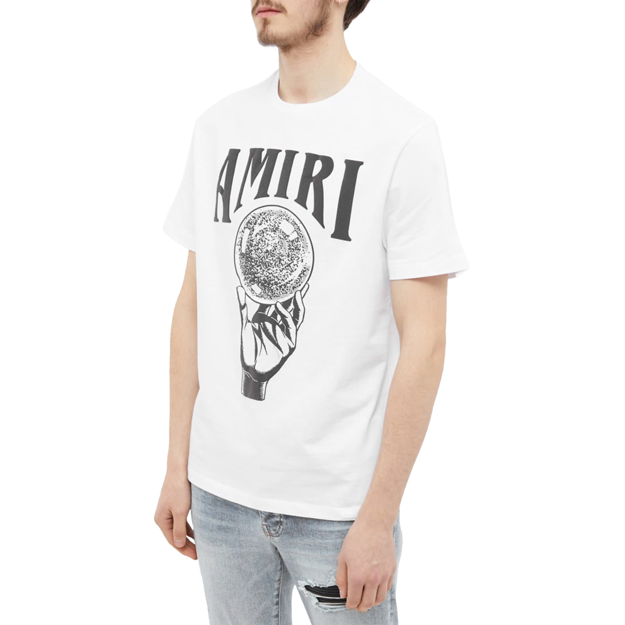 Front Model view of Amiri Crystal Ball T Shirt White PS23MJG007-100