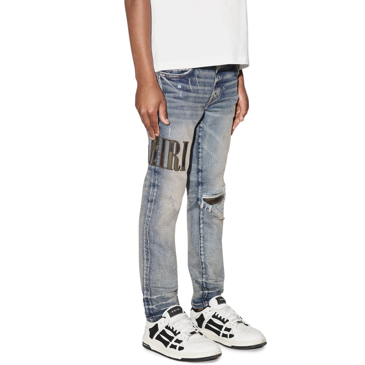 Amiri Kids Camo Applique Clay Indigo Denim Jeans | PF22KDS001-408